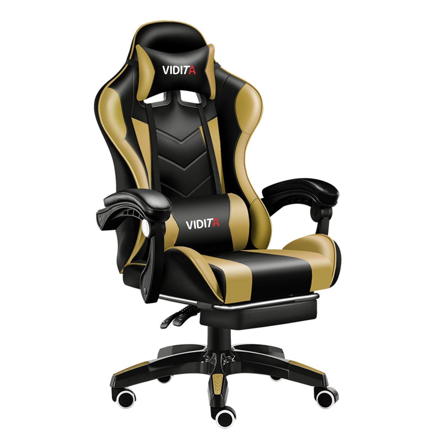 Silla Gamer GX2000 Reclinable Profesional con Reposapies Dorado-0