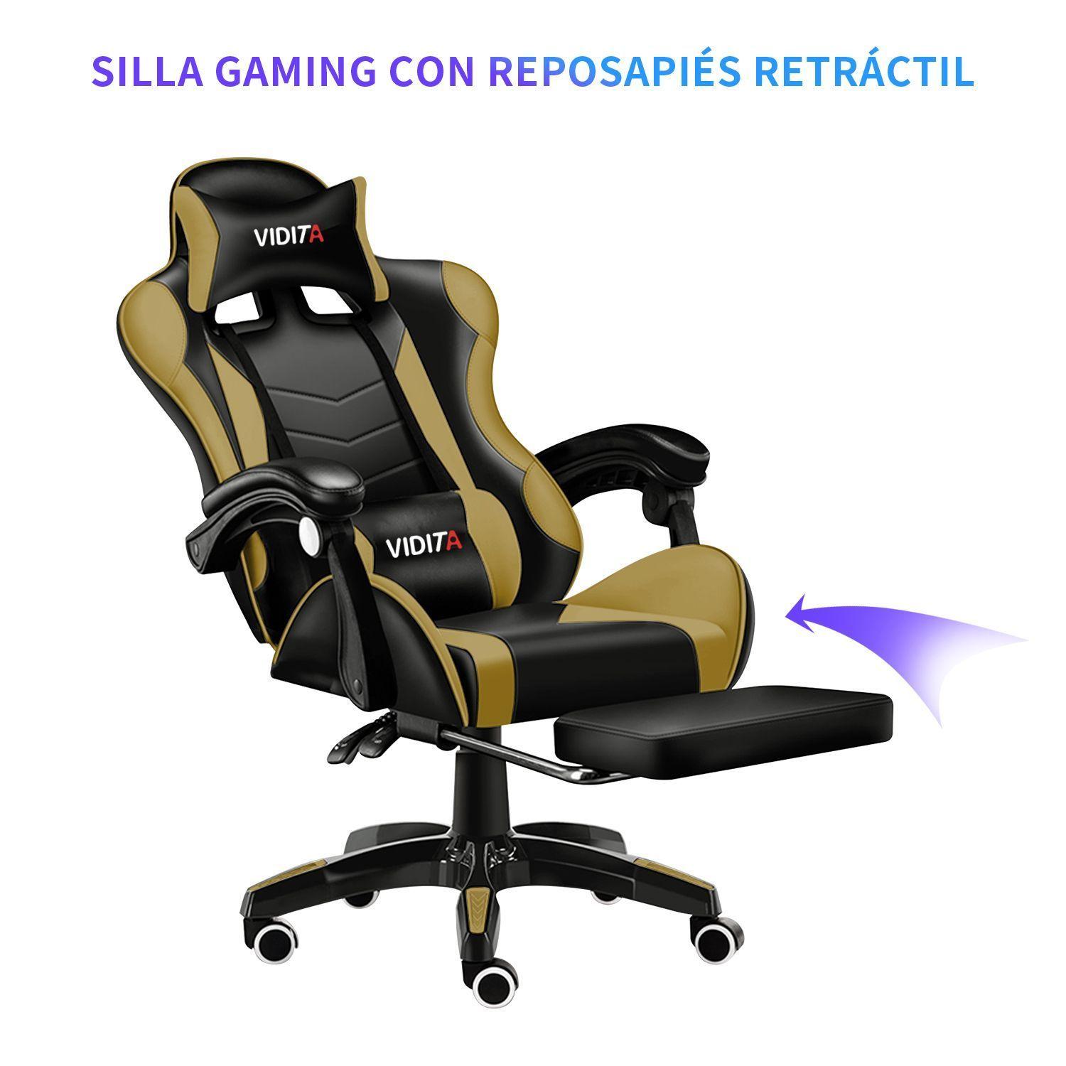 Silla Gamer GX2000 Reclinable Profesional con Reposapies Dorado-1