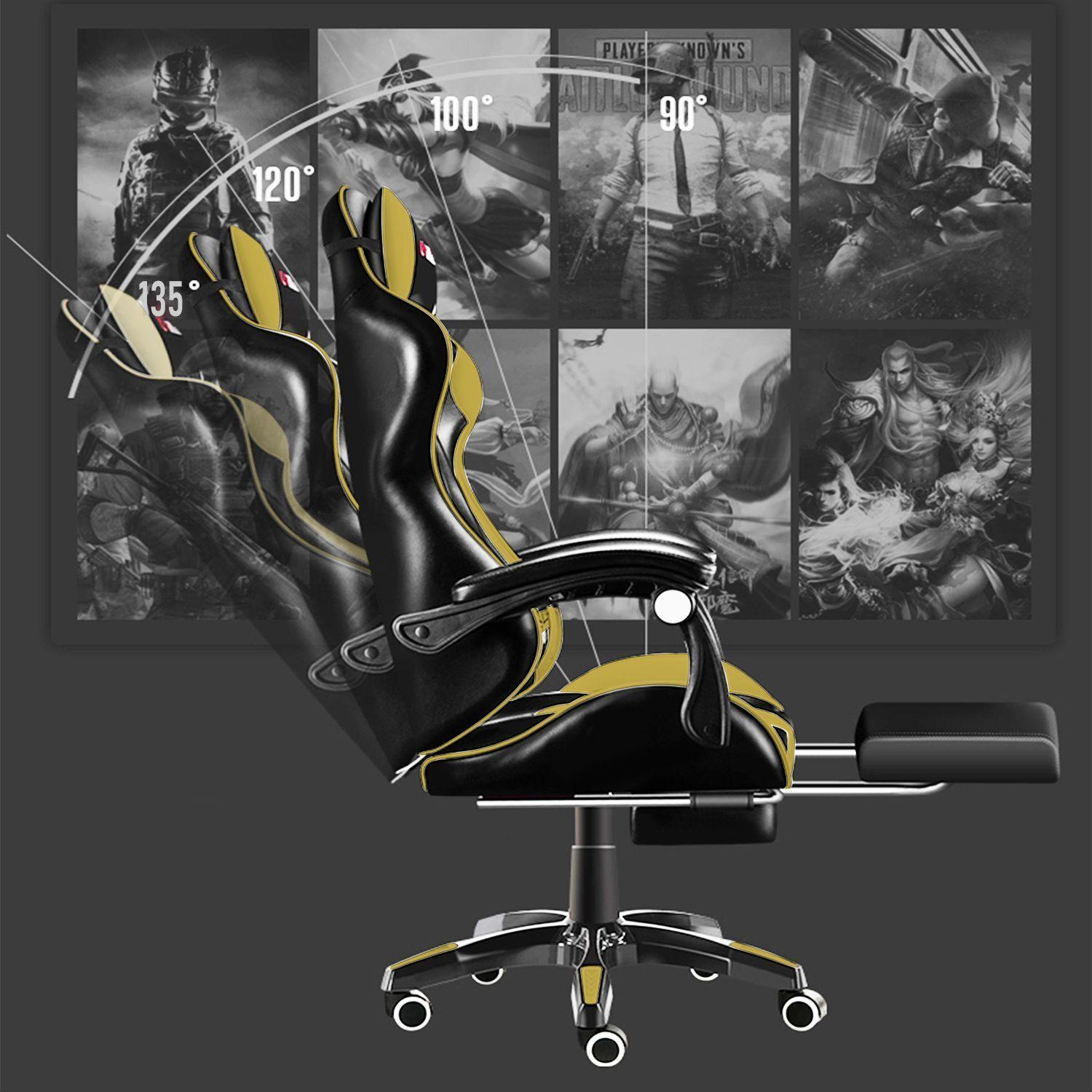Silla Gamer GX2000 Reclinable Profesional con Reposapies Dorado-2