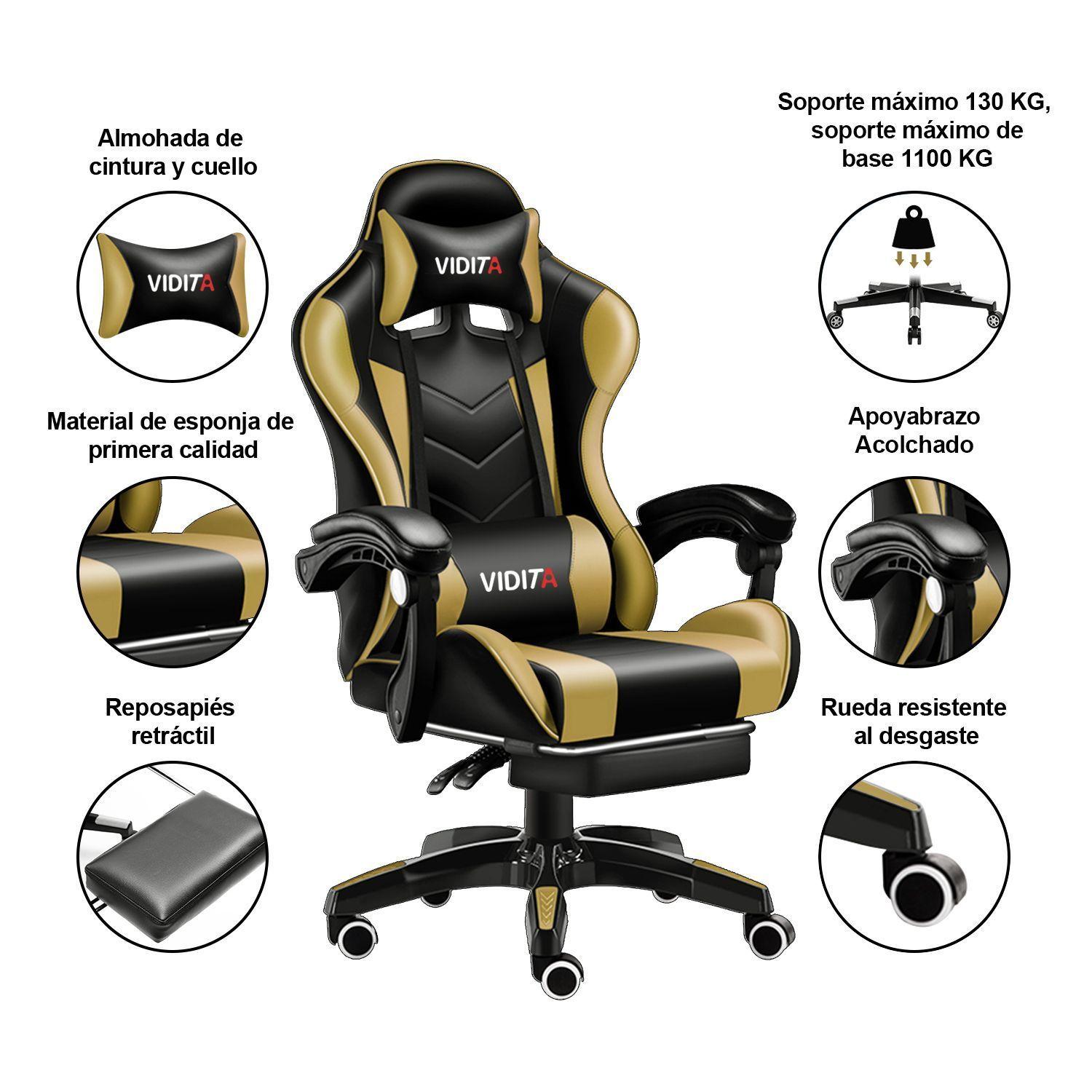 Silla Gamer GX2000 Reclinable Profesional con Reposapies Dorado-3