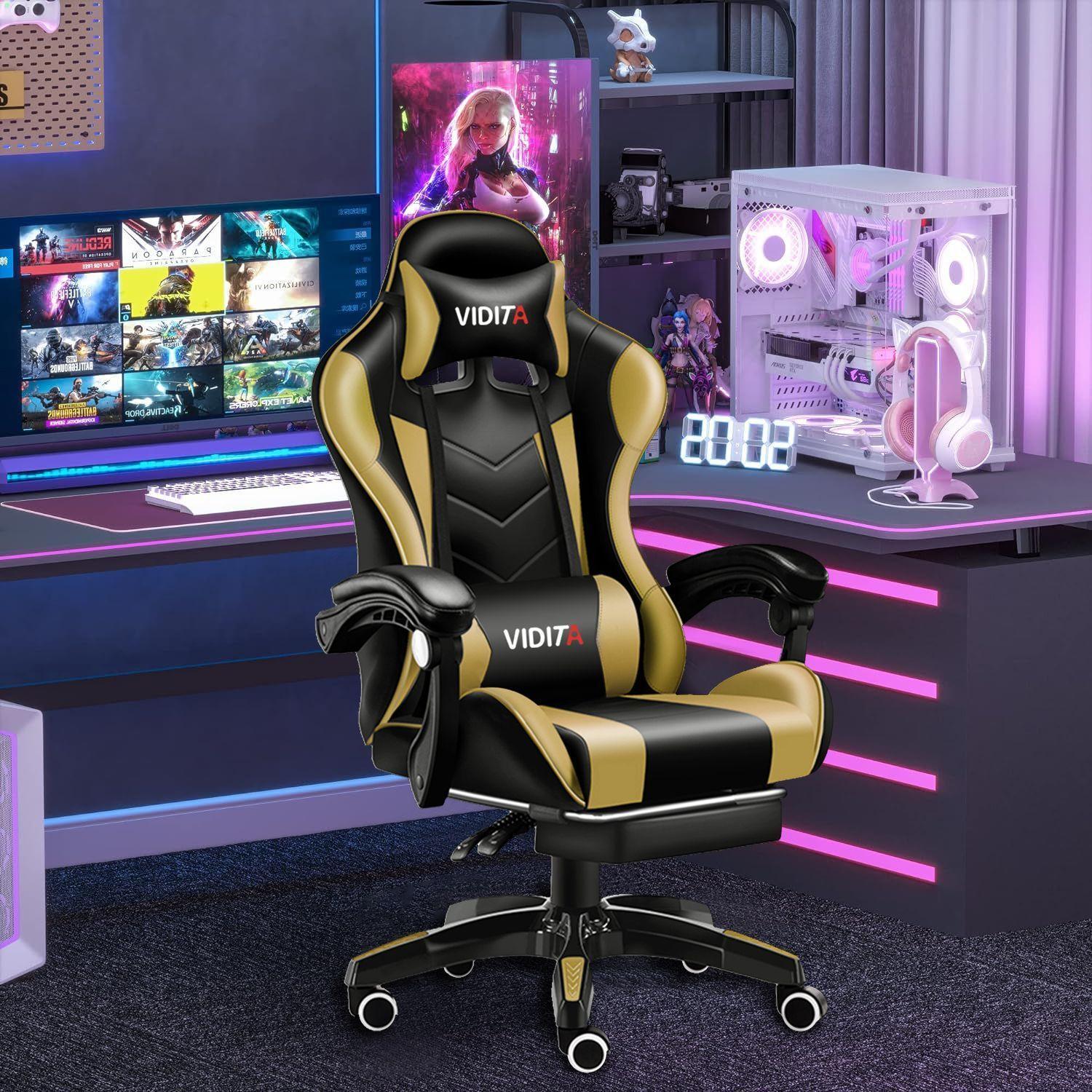 Silla Gamer GX2000 Reclinable Profesional con Reposapies Dorado-4