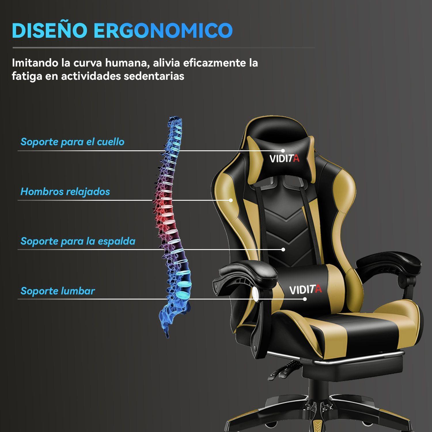 Silla Gamer GX2000 Reclinable Profesional con Reposapies Dorado-5