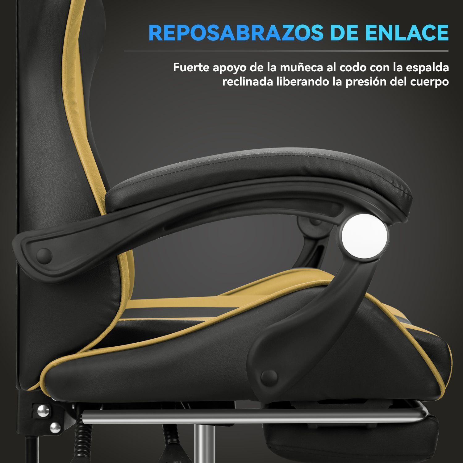 Silla Gamer GX2000 Reclinable Profesional con Reposapies Dorado-6