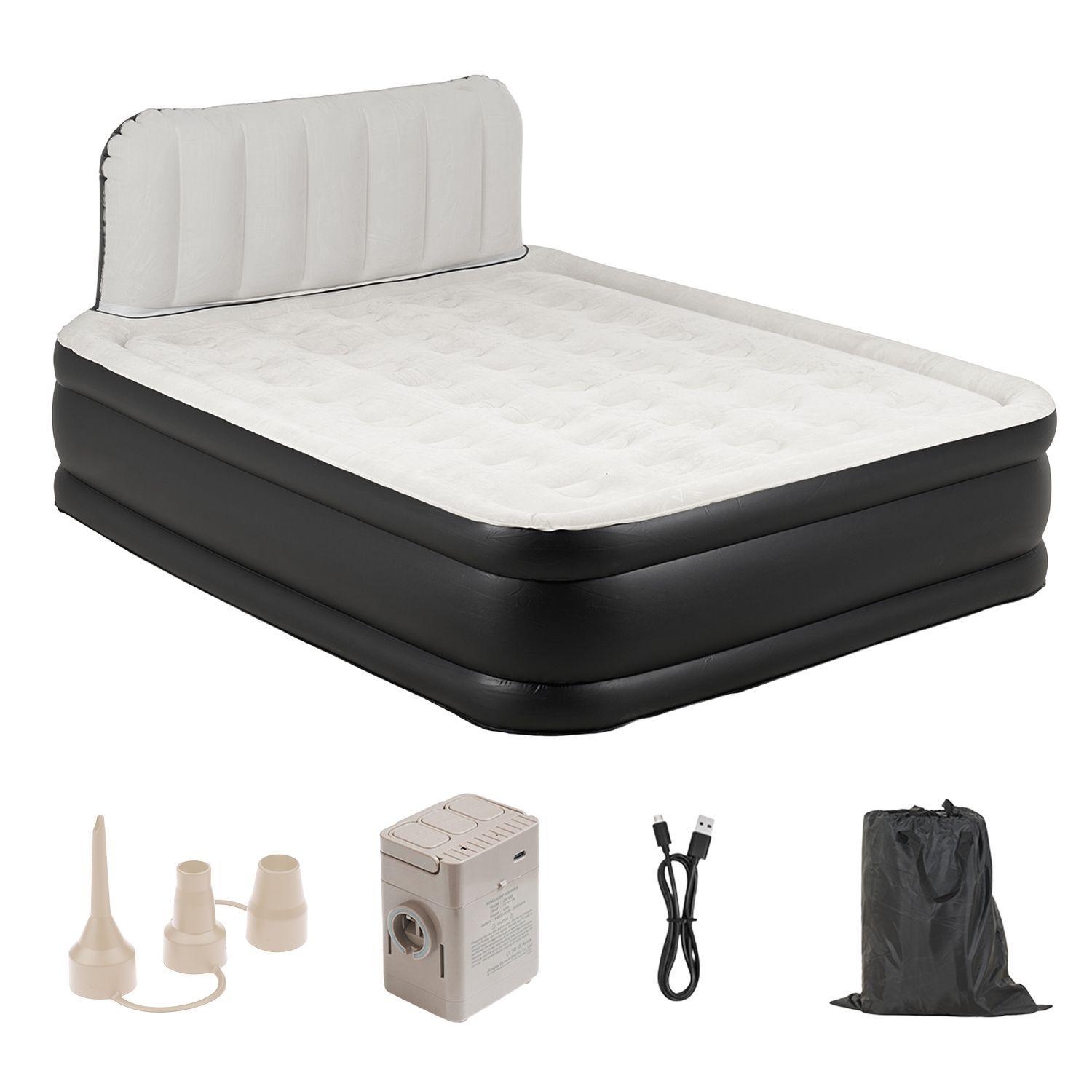 Colch n Inflable El ctrico Autom tica Queen Con Respaldo 2 Plazas Bomba Recargable-0