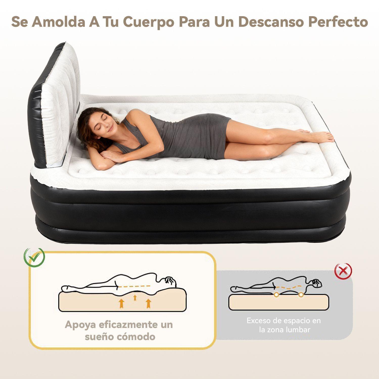 Colch n Inflable El ctrico Autom tica Queen Con Respaldo 2 Plazas Bomba Recargable-2