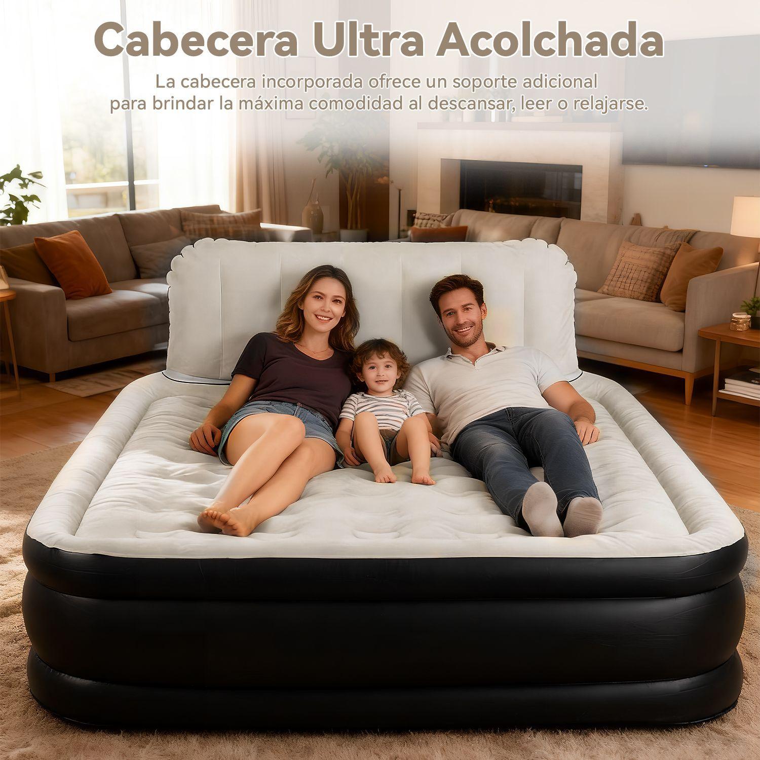 Colch n Inflable El ctrico Autom tica Queen Con Respaldo 2 Plazas Bomba Recargable-3
