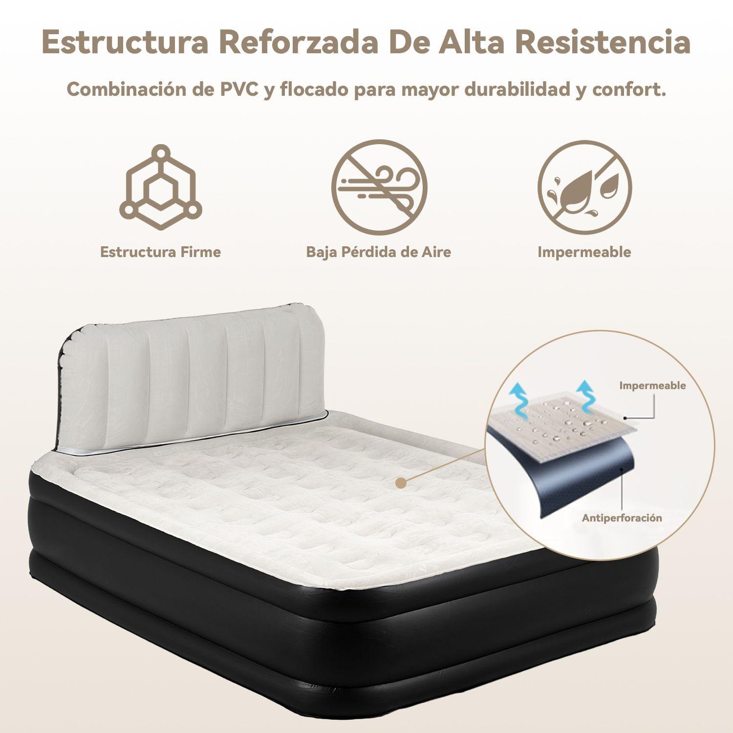 Colch n Inflable El ctrico Autom tica Queen Con Respaldo 2 Plazas Bomba Recargable-4
