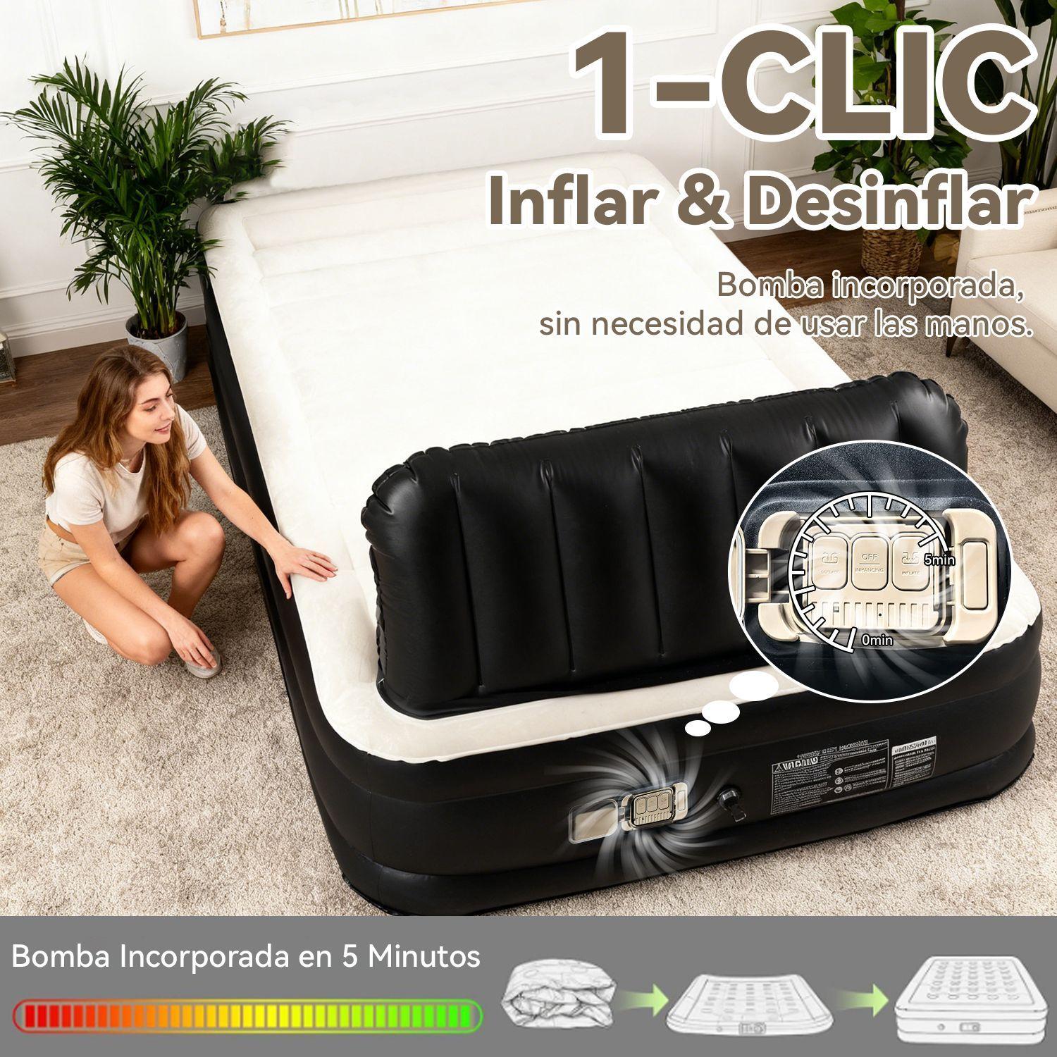 Colch n Inflable El ctrico Autom tica Queen Con Respaldo 2 Plazas Bomba Recargable-5