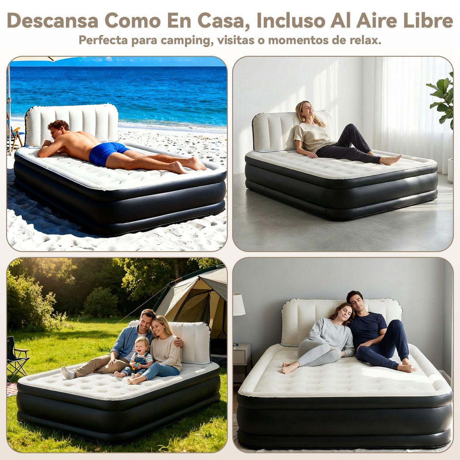 Colch n Inflable El ctrico Autom tica Queen Con Respaldo 2 Plazas Bomba Recargable-6
