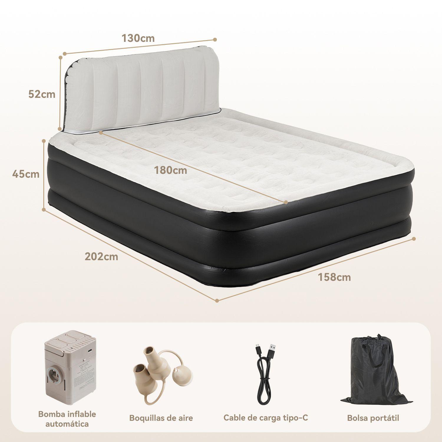 Colch n Inflable El ctrico Autom tica Queen Con Respaldo 2 Plazas Bomba Recargable-7