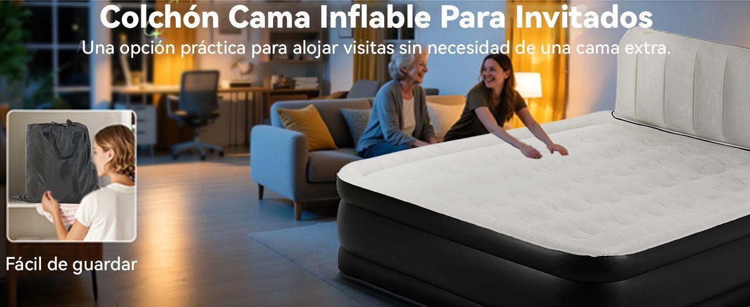 Colch n Inflable El ctrico Autom tica Queen Con Respaldo 2 Plazas Bomba Recargable-8