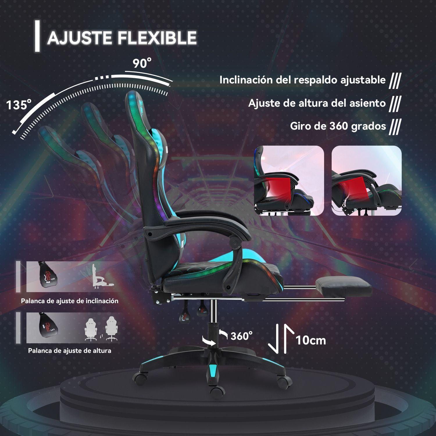 Silla Gamer RGB K night Reclinable Con Masajeasdor Reposapies Celeste-3