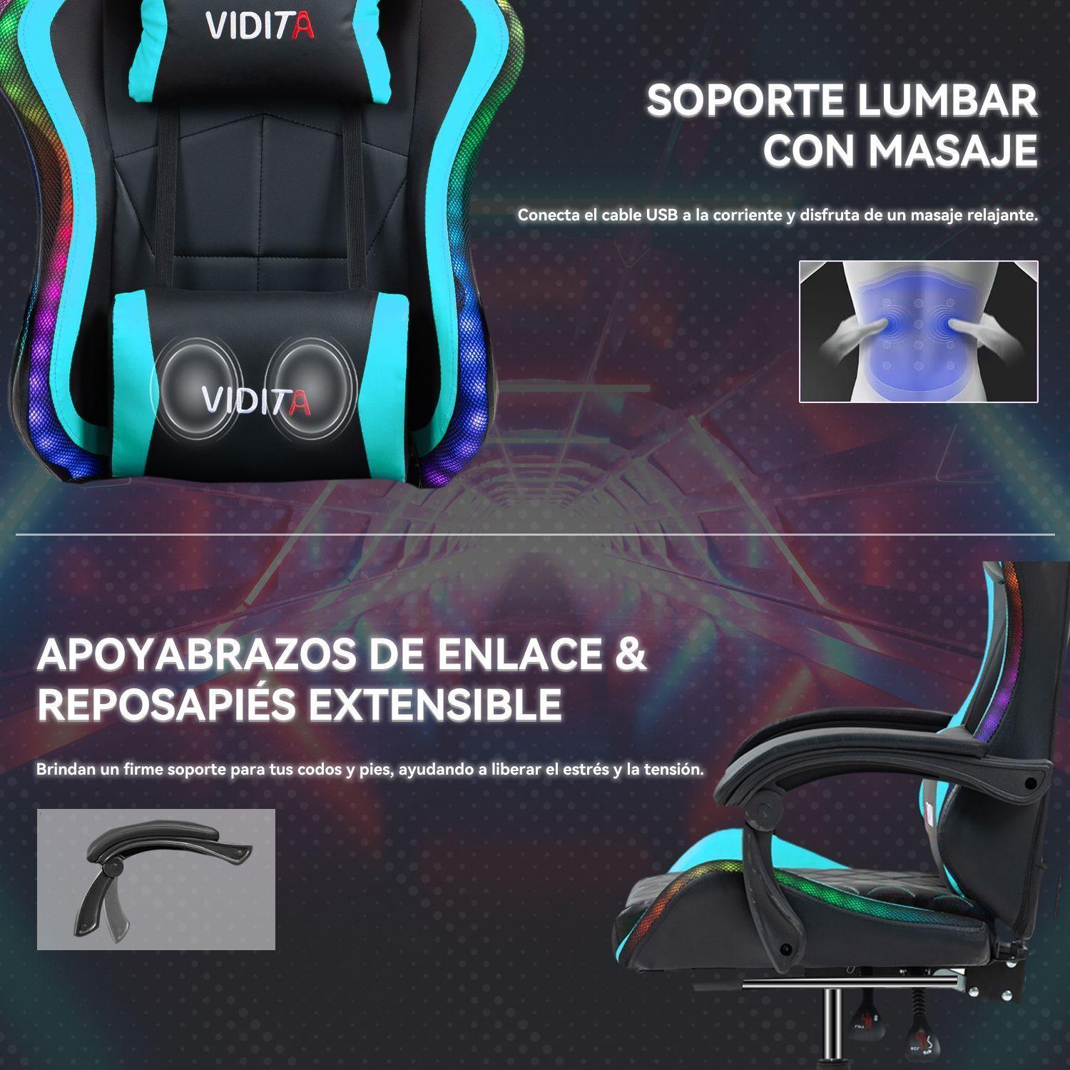 Silla Gamer RGB K night Reclinable Con Masajeasdor Reposapies Celeste-4