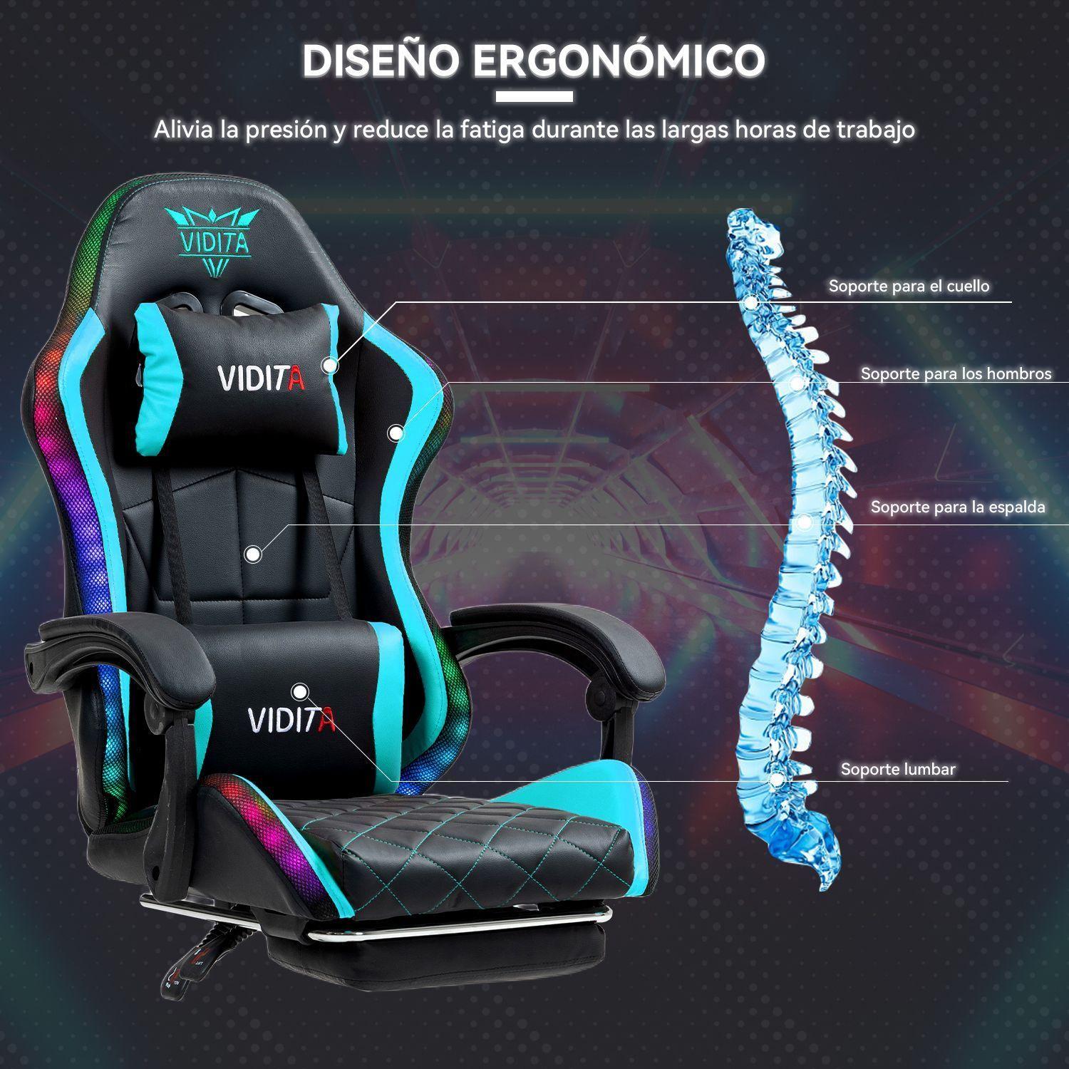 Silla Gamer RGB K night Reclinable Con Masajeasdor Reposapies Celeste-5