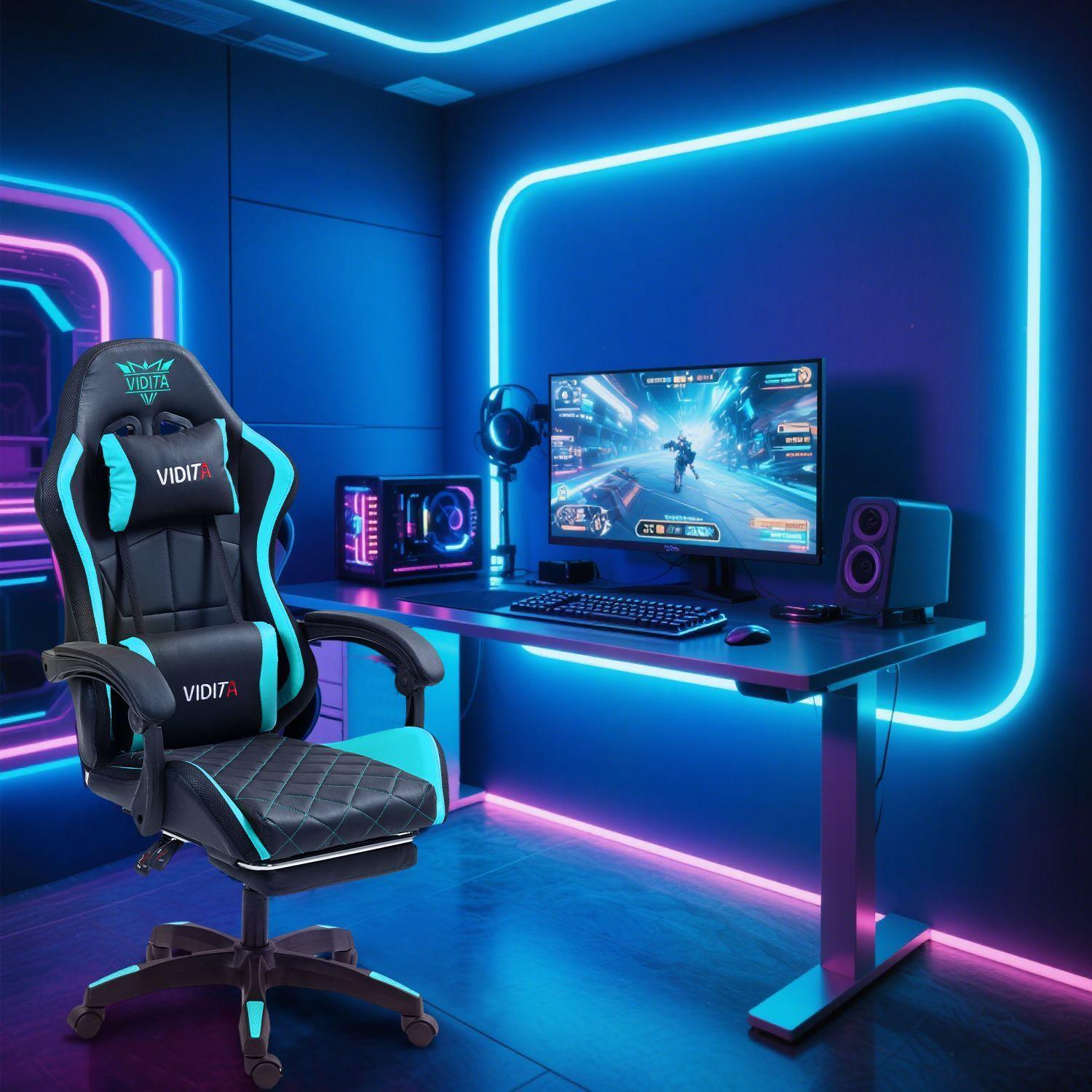 Silla Gamer RGB K night Reclinable Con Masajeasdor Reposapies Celeste-6