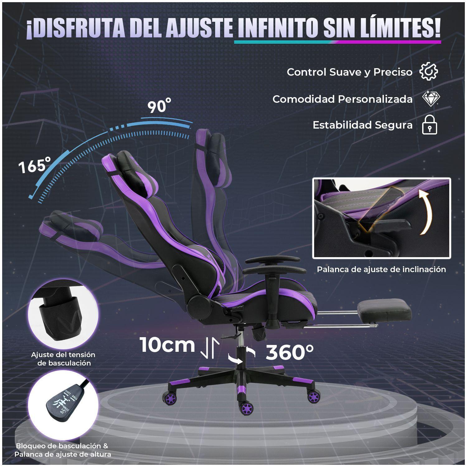 Silla Gamer Premium ES900 Reclinable 180 Reposabrazos 2D Morado-2