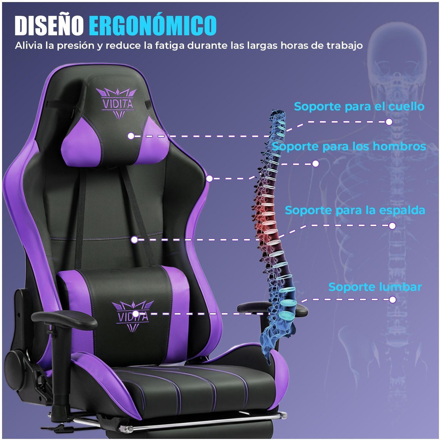 Silla Gamer Premium ES900 Reclinable 180 Reposabrazos 2D Morado-3