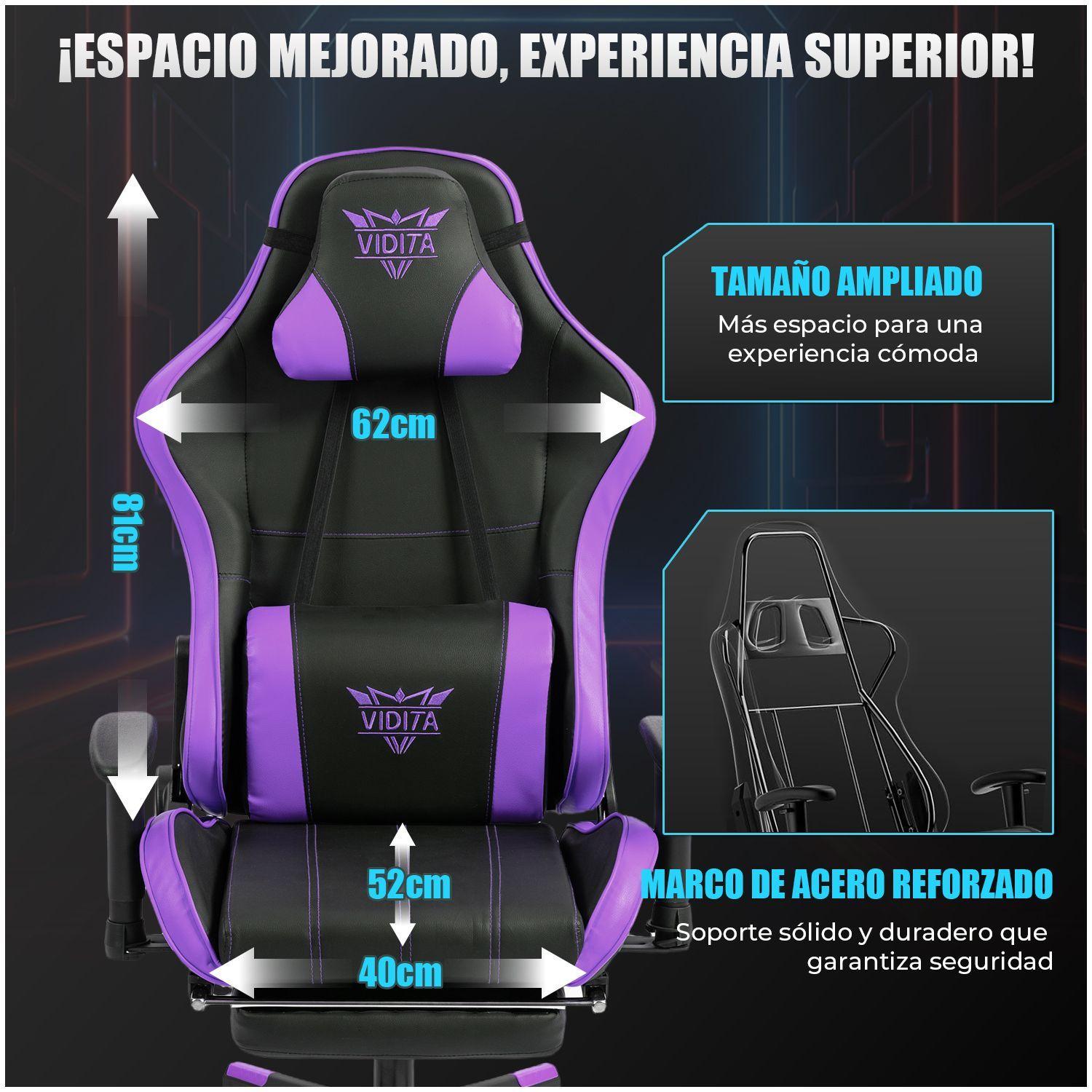Silla Gamer Premium ES900 Reclinable 180 Reposabrazos 2D Morado-4