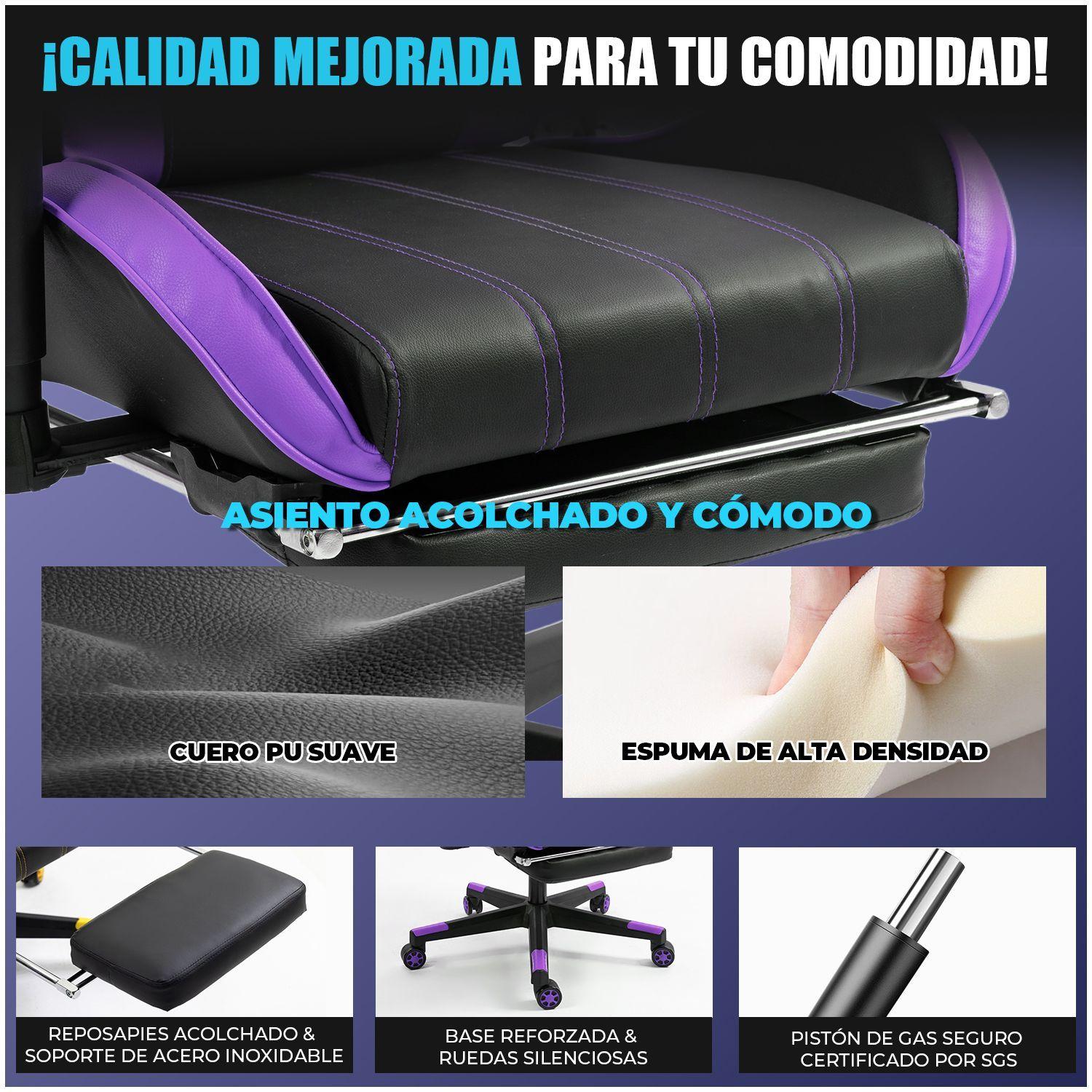 Silla Gamer Premium ES900 Reclinable 180 Reposabrazos 2D Morado-5