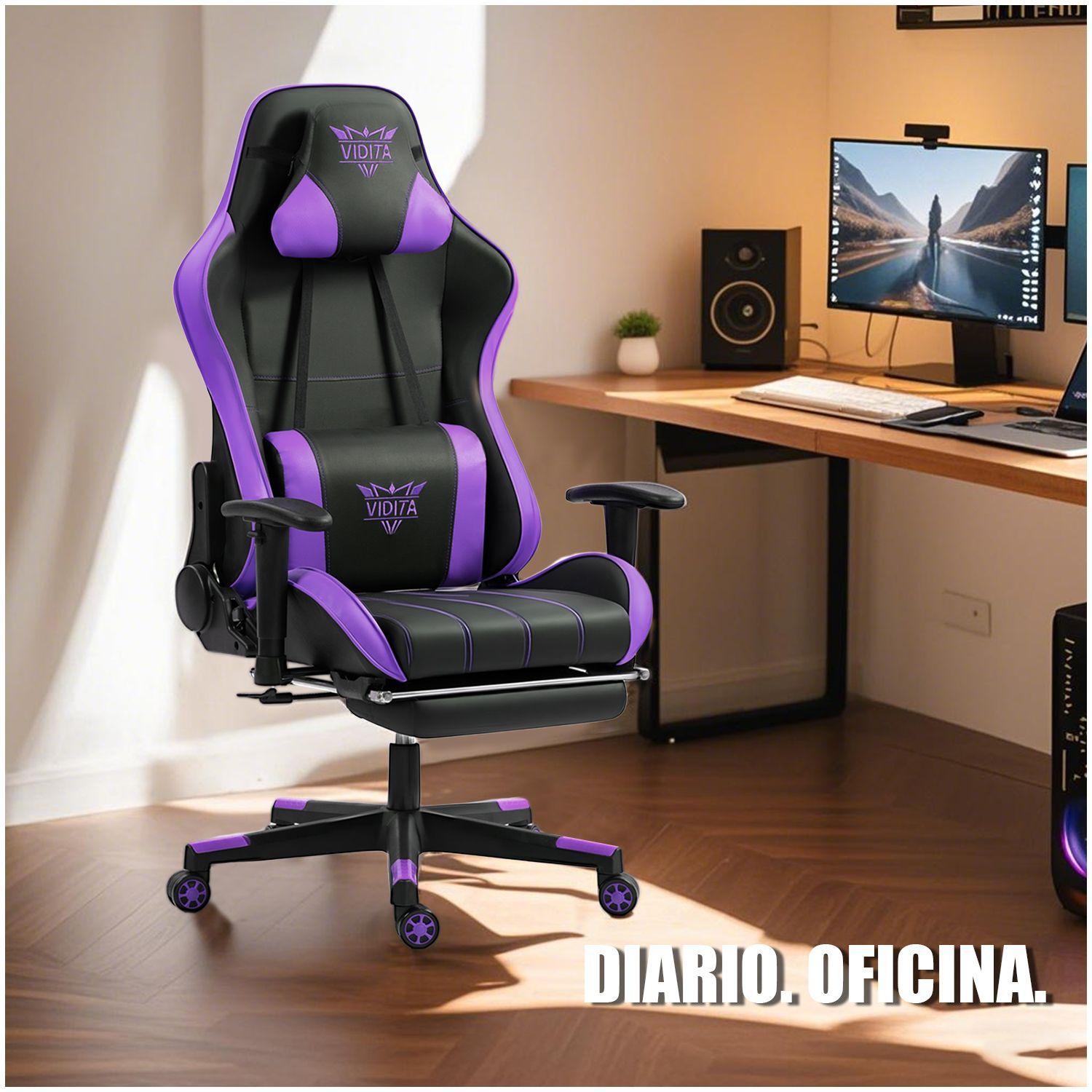 Silla Gamer Premium ES900 Reclinable 180 Reposabrazos 2D Morado-7