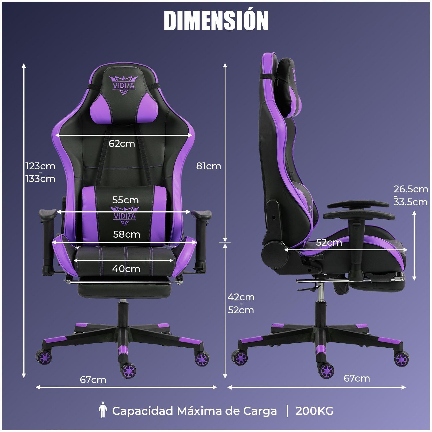 Silla Gamer Premium ES900 Reclinable 180 Reposabrazos 2D Morado-9