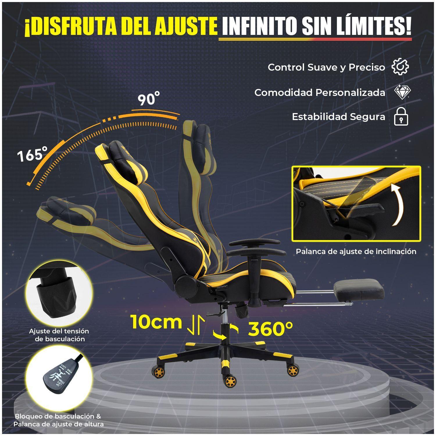 Silla Gamer Premium ES900 Reclinable 180 Reposabrazos 2D Amarillo-2