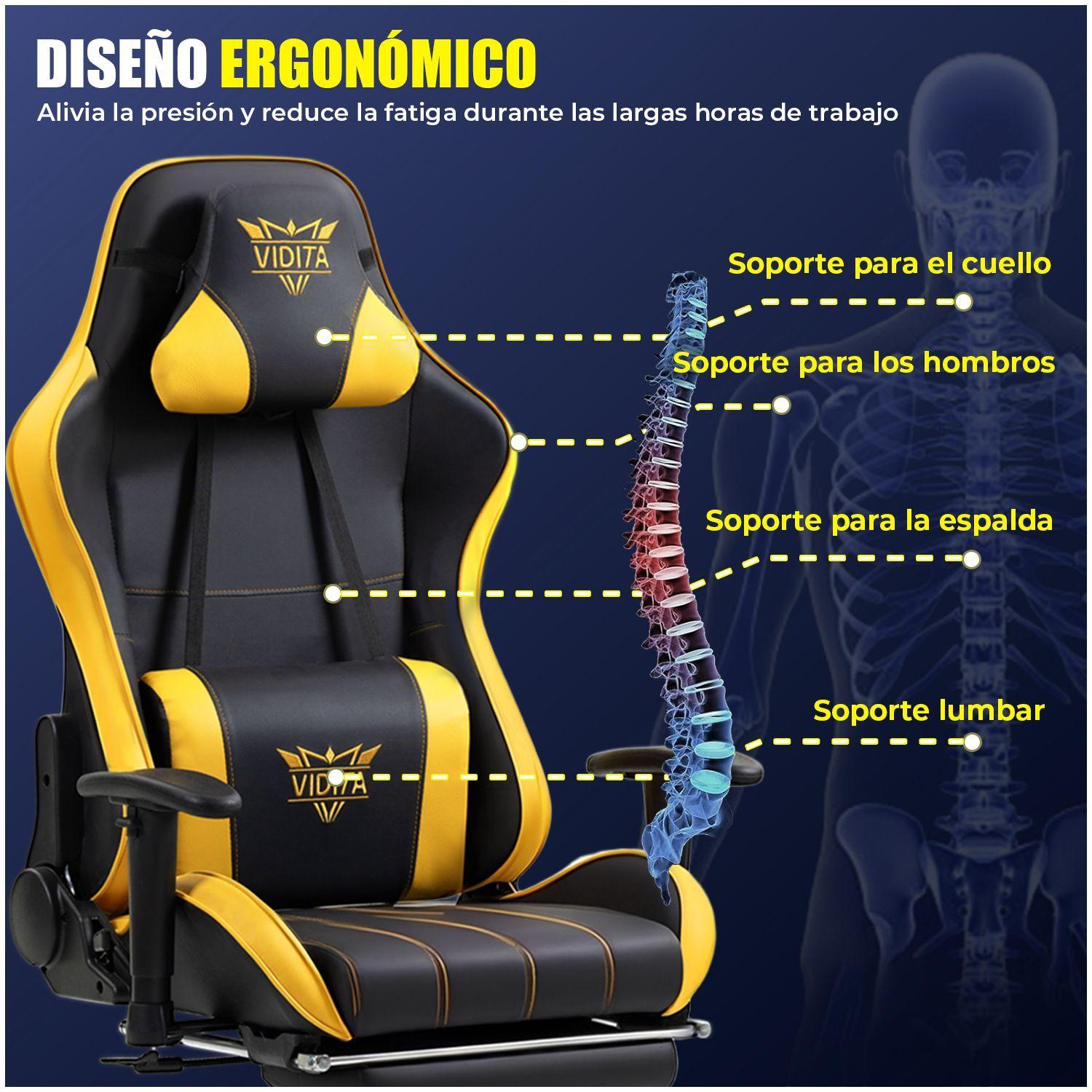 Silla Gamer Premium ES900 Reclinable 180 Reposabrazos 2D Amarillo-3