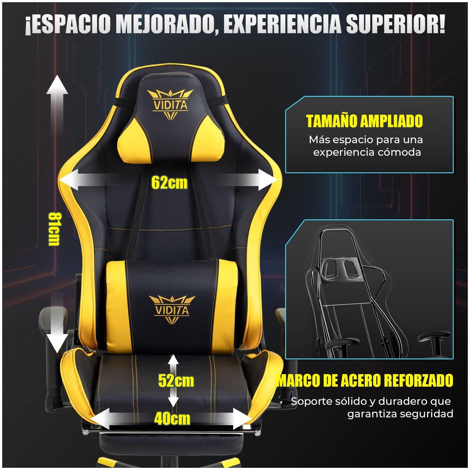 Silla Gamer Premium ES900 Reclinable 180 Reposabrazos 2D Amarillo-4