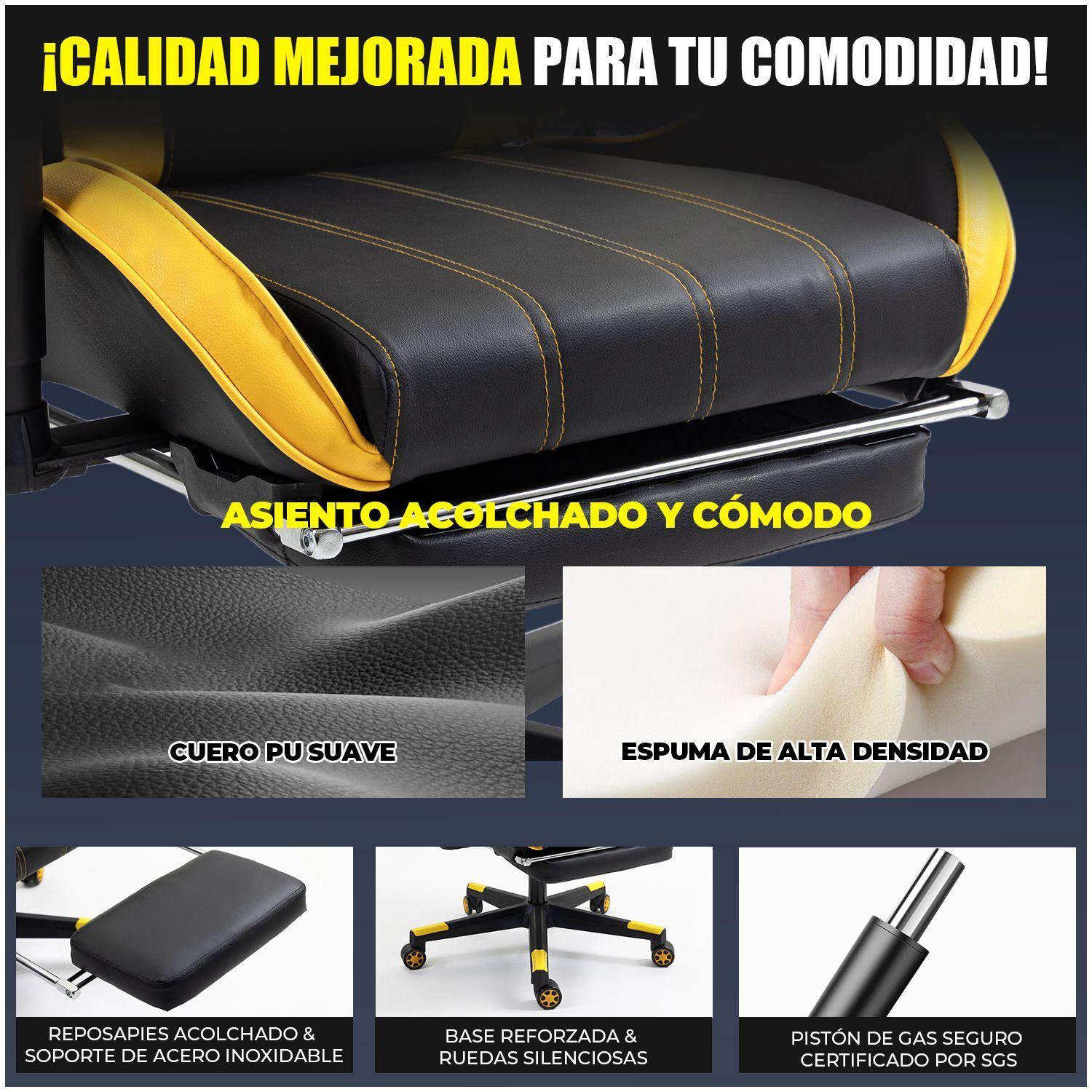 Silla Gamer Premium ES900 Reclinable 180 Reposabrazos 2D Amarillo-5