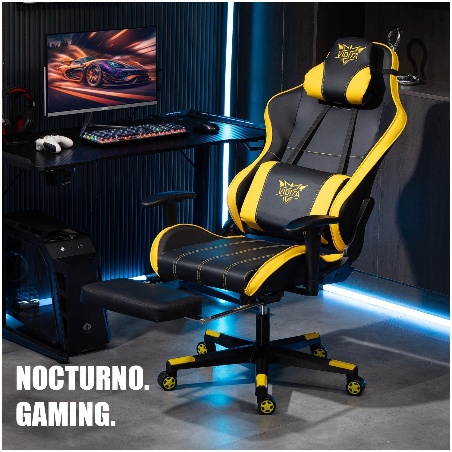 Silla Gamer Premium ES900 Reclinable 180 Reposabrazos 2D Amarillo-6