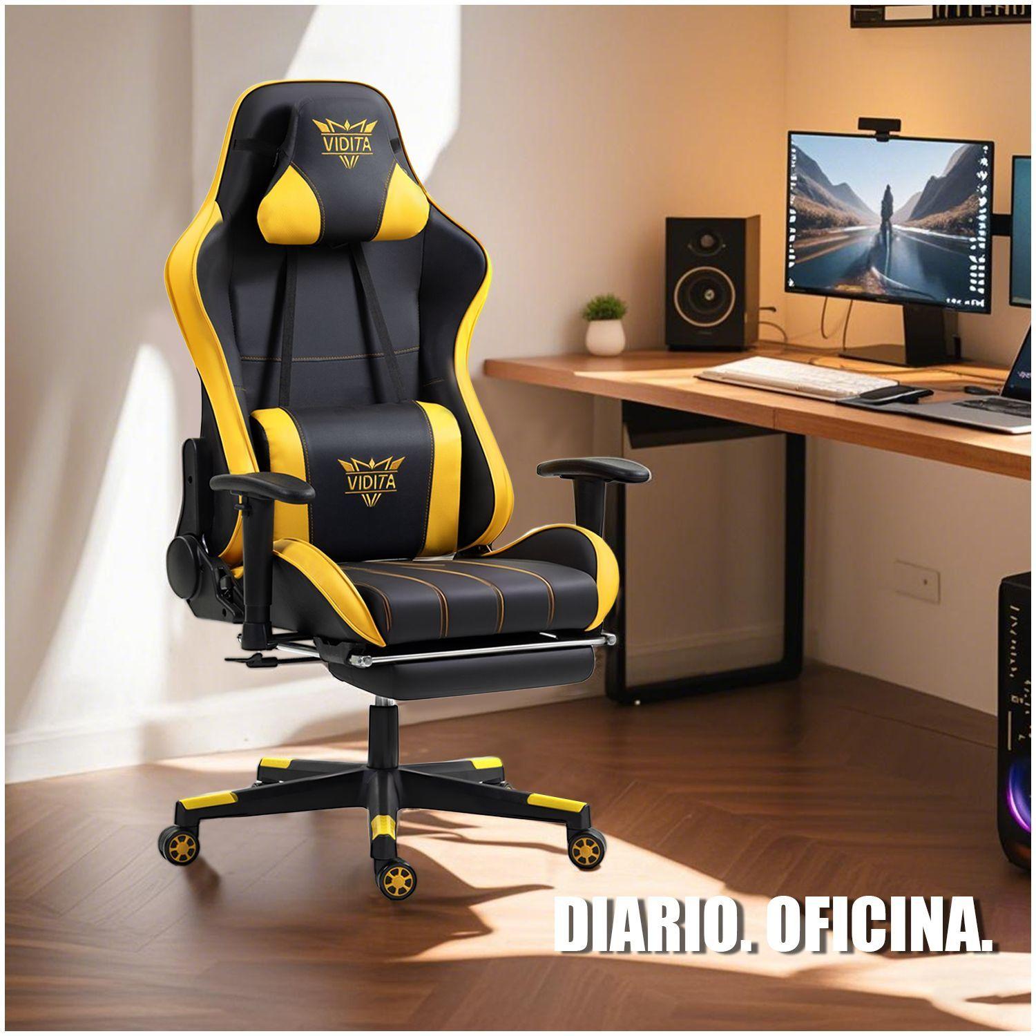 Silla Gamer Premium ES900 Reclinable 180 Reposabrazos 2D Amarillo-7