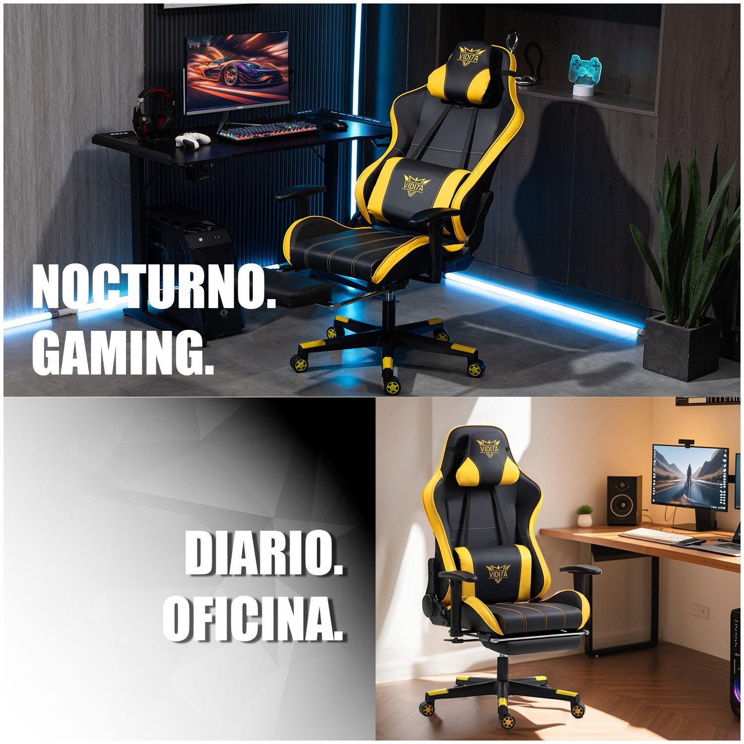 Silla Gamer Premium ES900 Reclinable 180 Reposabrazos 2D Amarillo-8