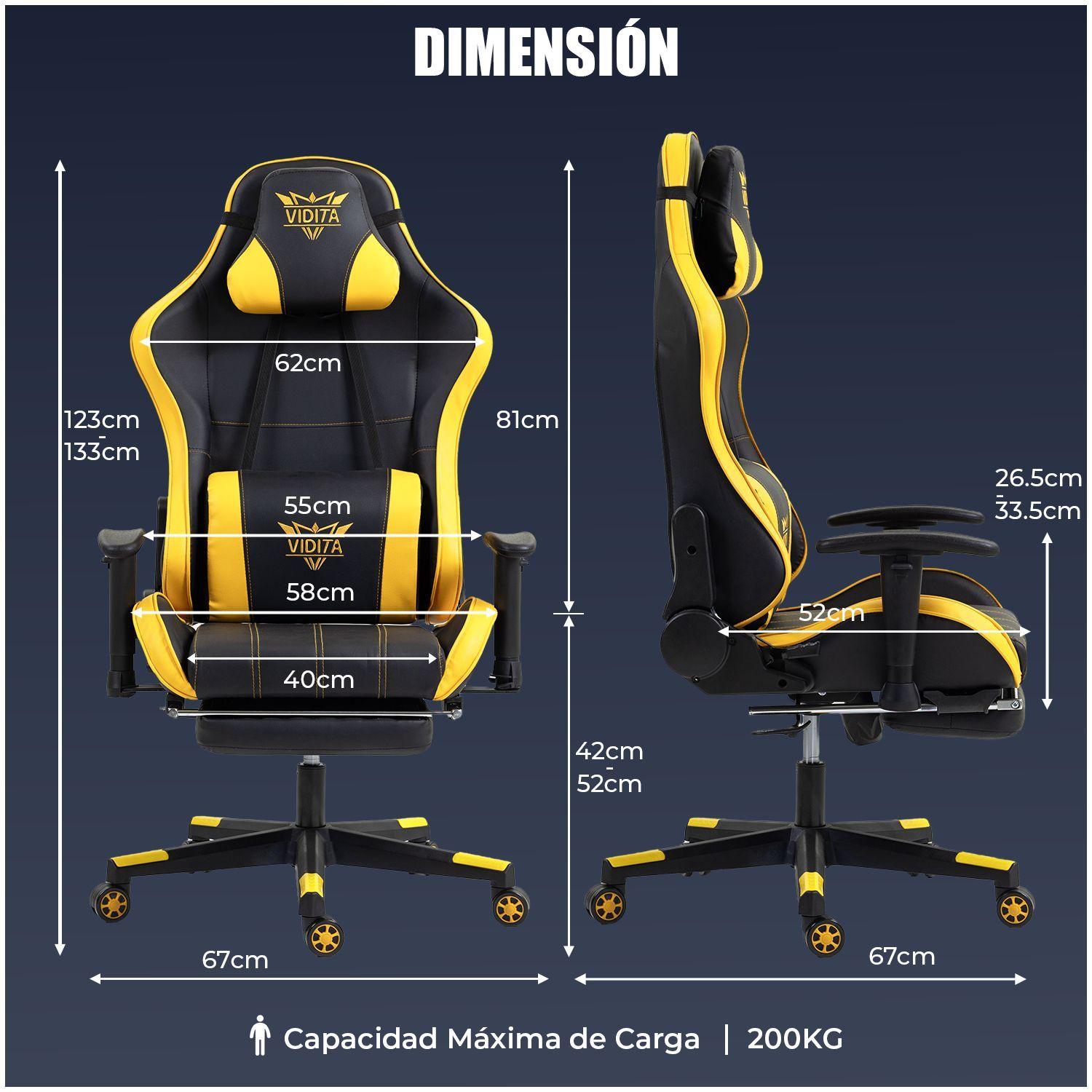 Silla Gamer Premium ES900 Reclinable 180 Reposabrazos 2D Amarillo-9