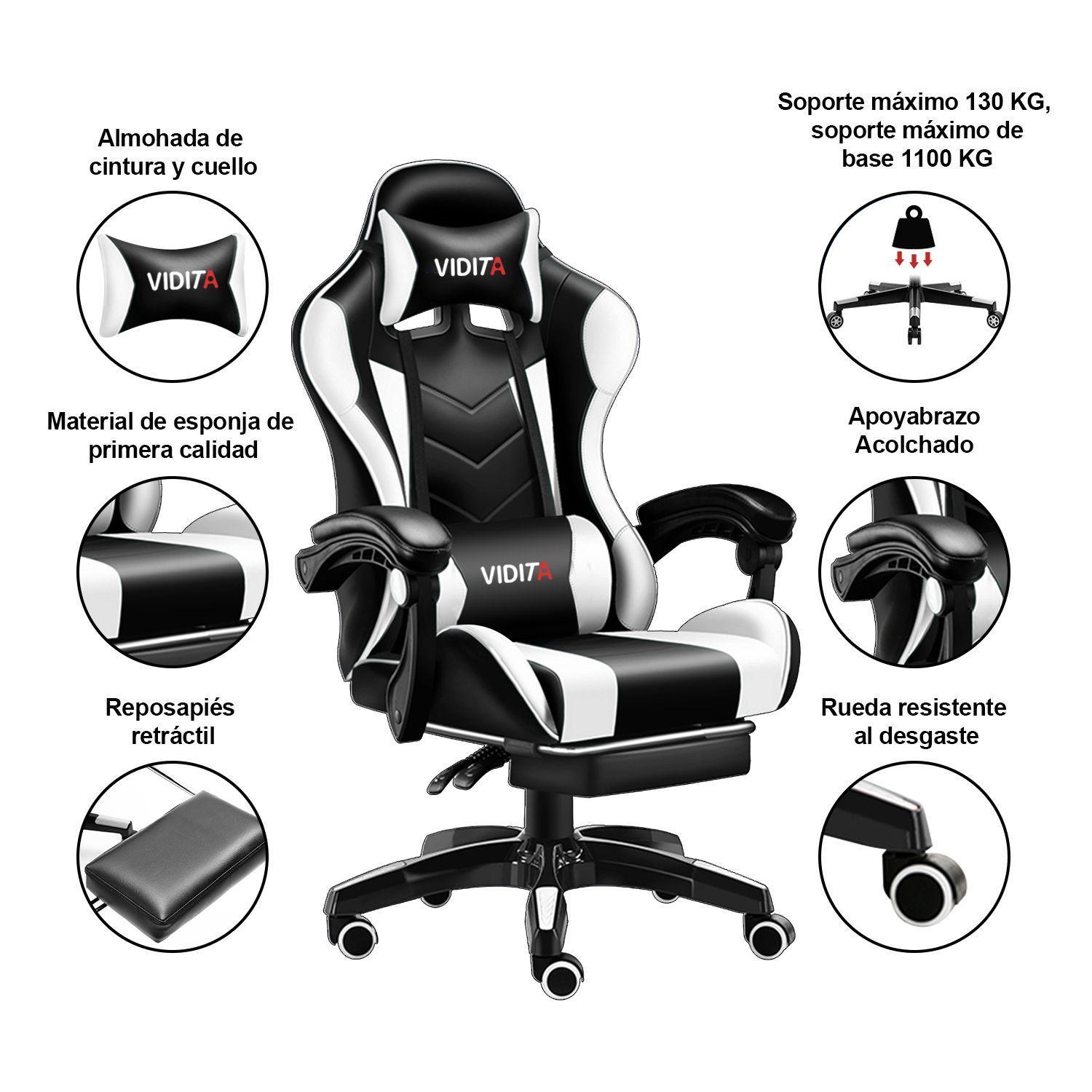Silla Gamer Profesional GX2000 con Reposapies Blanco Vidita-3