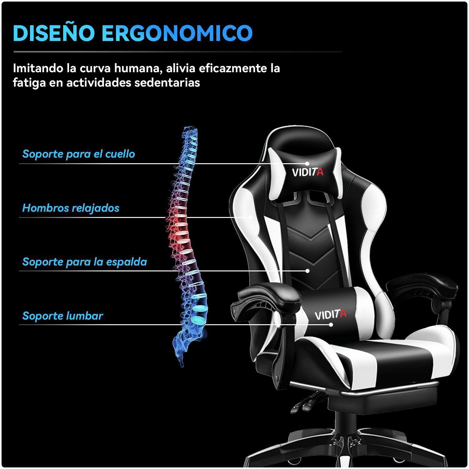 Silla Gamer Profesional GX2000 con Reposapies Blanco Vidita-5