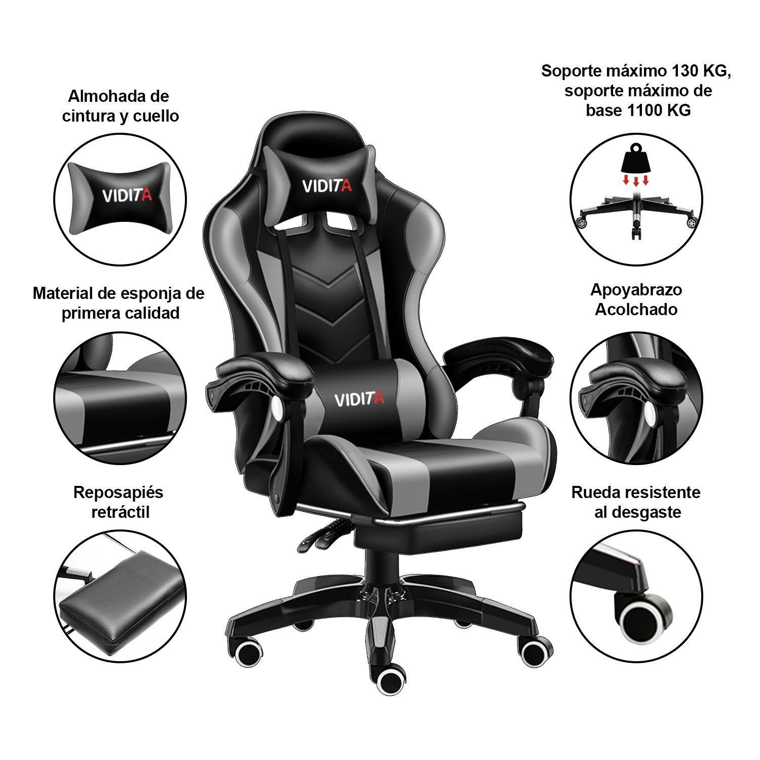 Silla Gamer Profesional GX2000 con Reposapies Gris Vidita-3