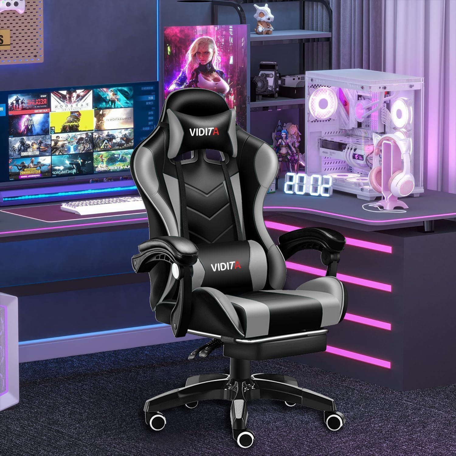 Silla Gamer Profesional GX2000 con Reposapies Gris Vidita-4