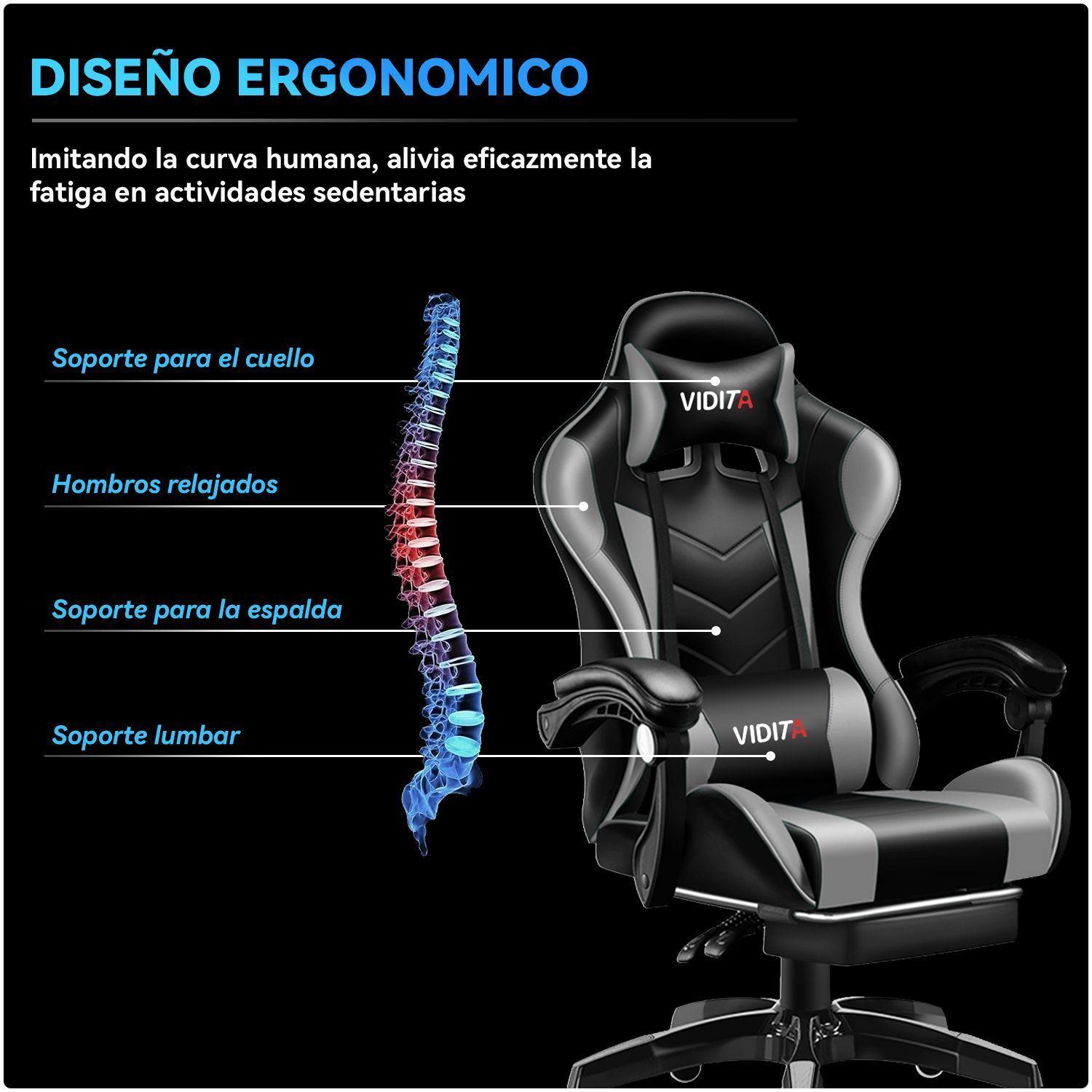 Silla Gamer Profesional GX2000 con Reposapies Gris Vidita-5