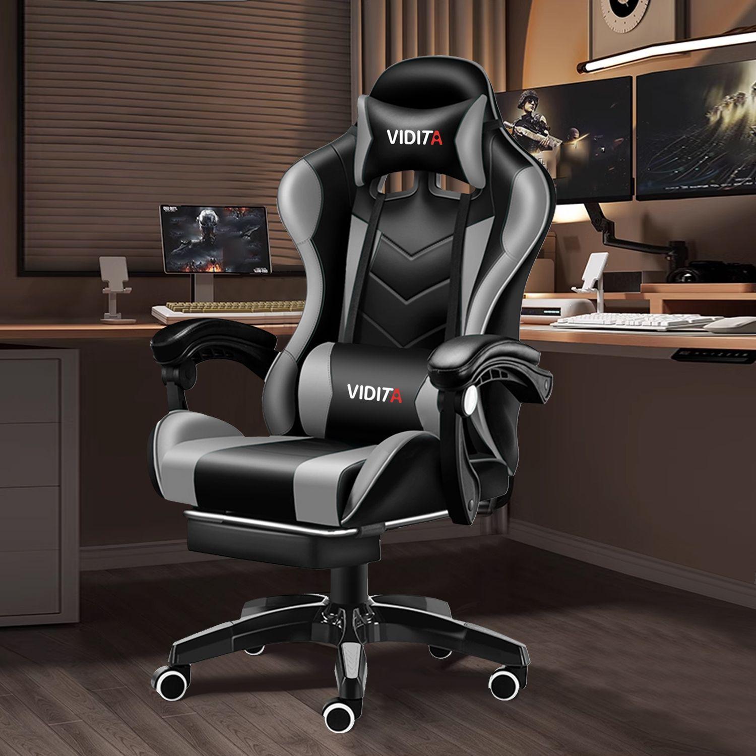 Silla Gamer Profesional GX2000 con Reposapies Gris Vidita-7