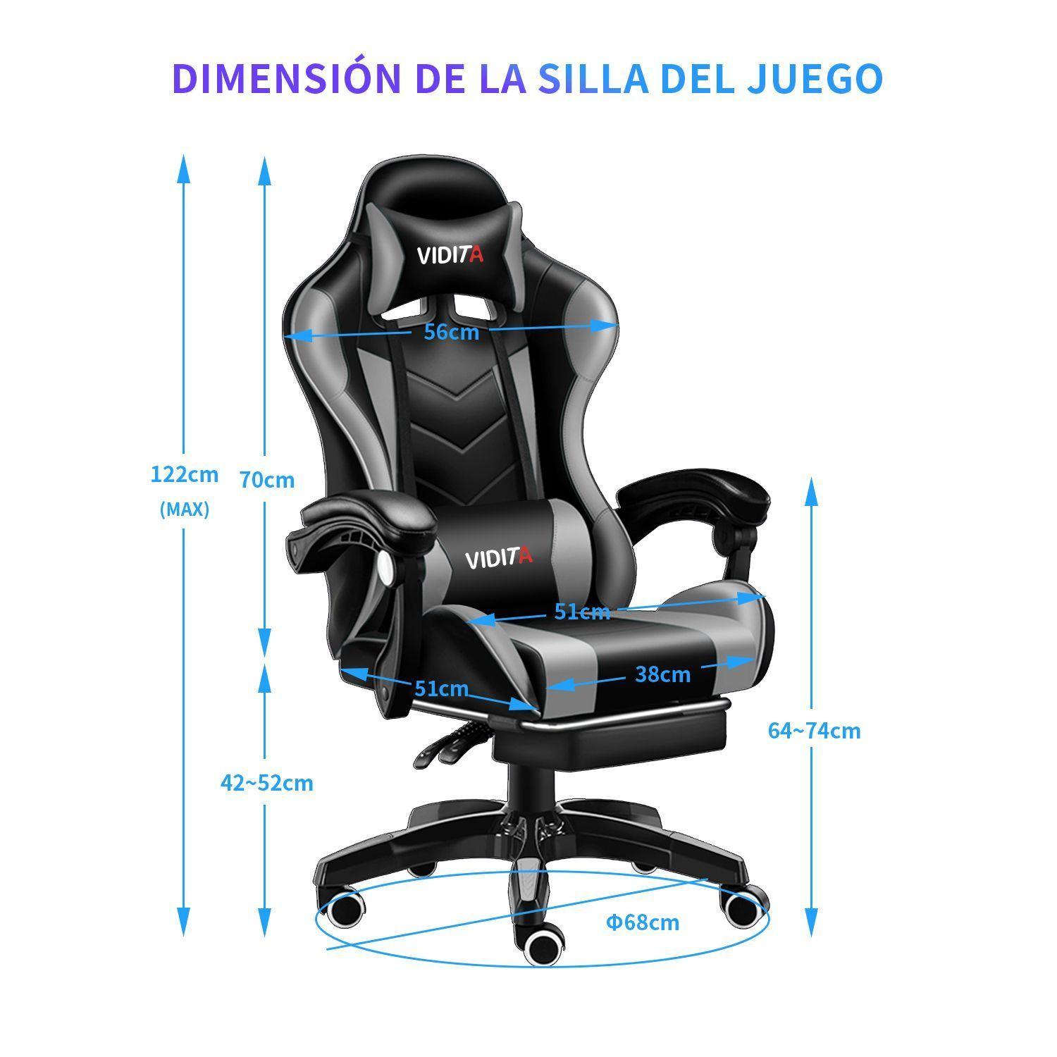 Silla Gamer Profesional GX2000 con Reposapies Gris Vidita-9
