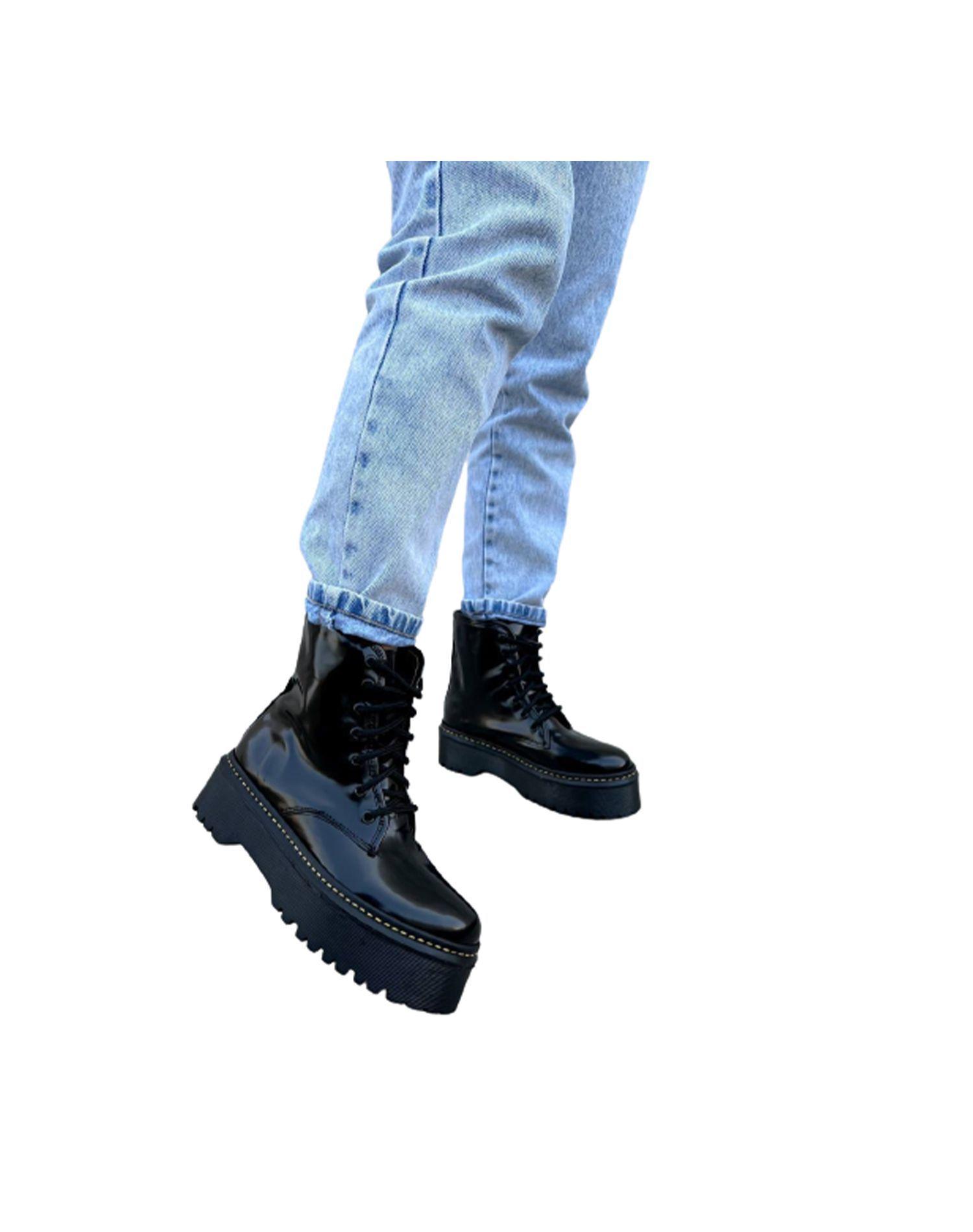 Botín De Cuero Ecológico Negro London-2