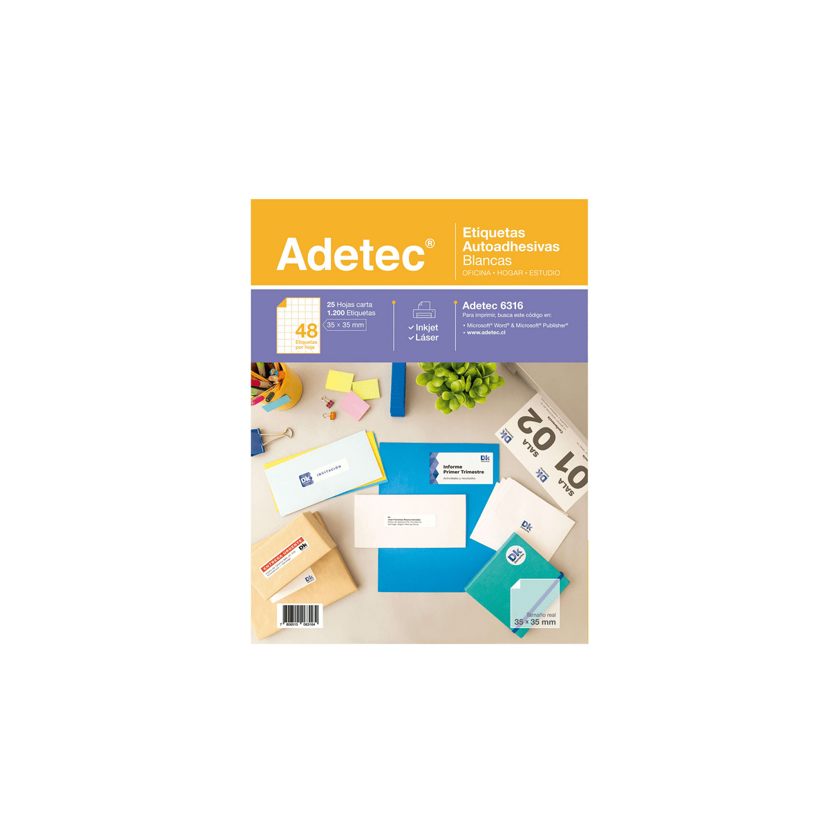 Etiqueta autoadhesiva Adetec 35x35 mm 48 etiquetas por hoja-1