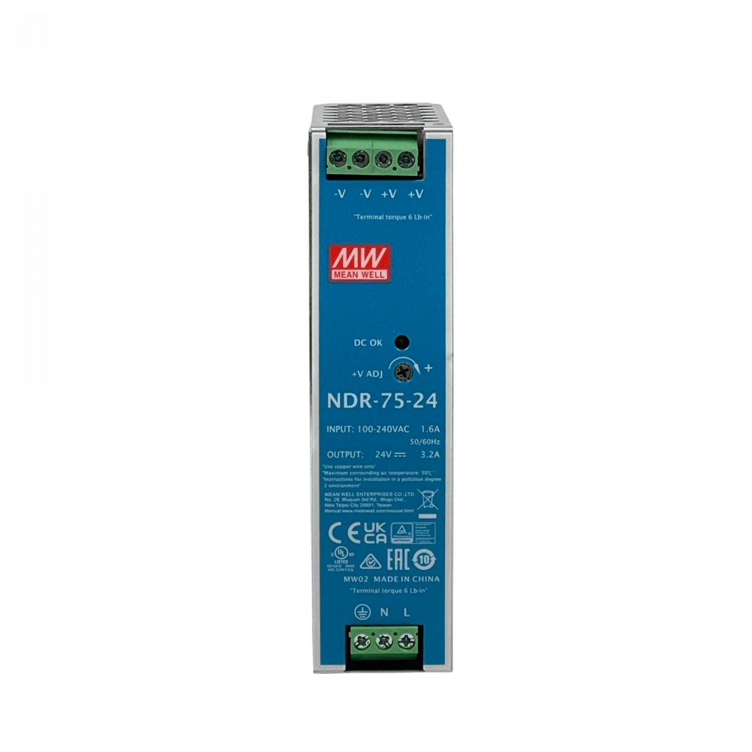 Fuente de poder Meanwell 24 V 76 W 3,2 A ajustable riel DIN-1