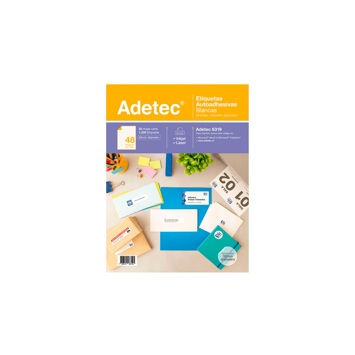 Etiqueta autoadhesiva Adetec circular 32 mm 48 por hoja 25 unidades-0
