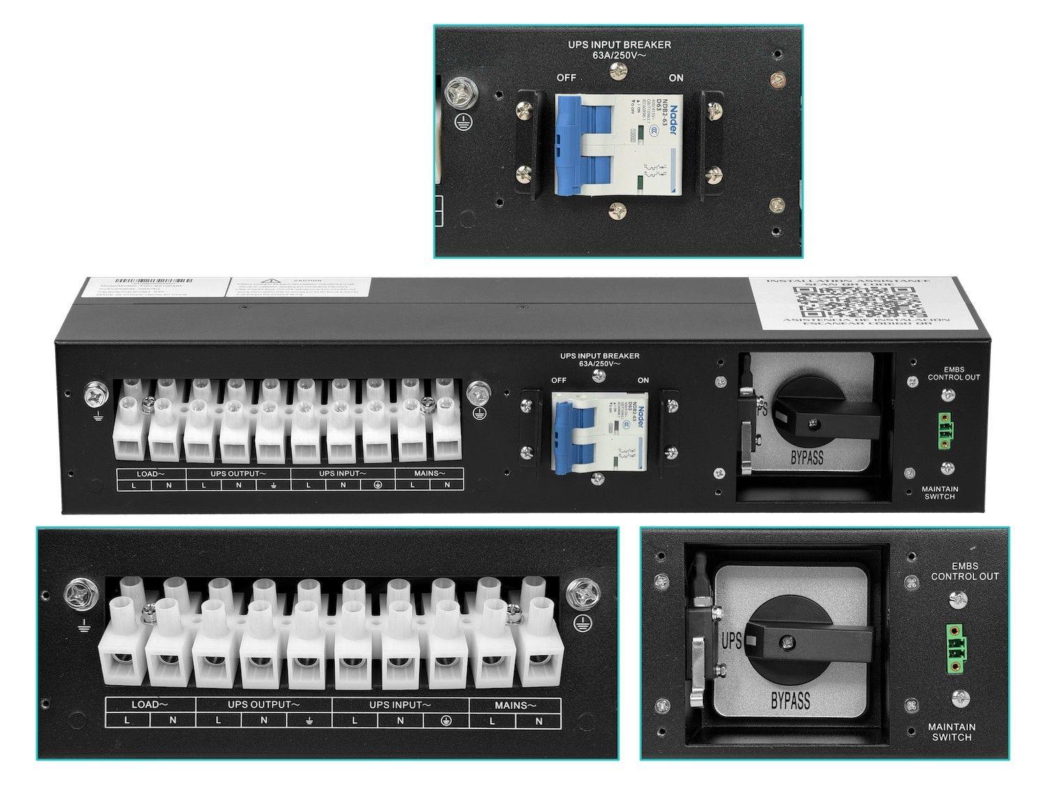 Conmutador manual Forza bypass 1-fase 63 A rack 2U para UPS 6/10 KVA-1