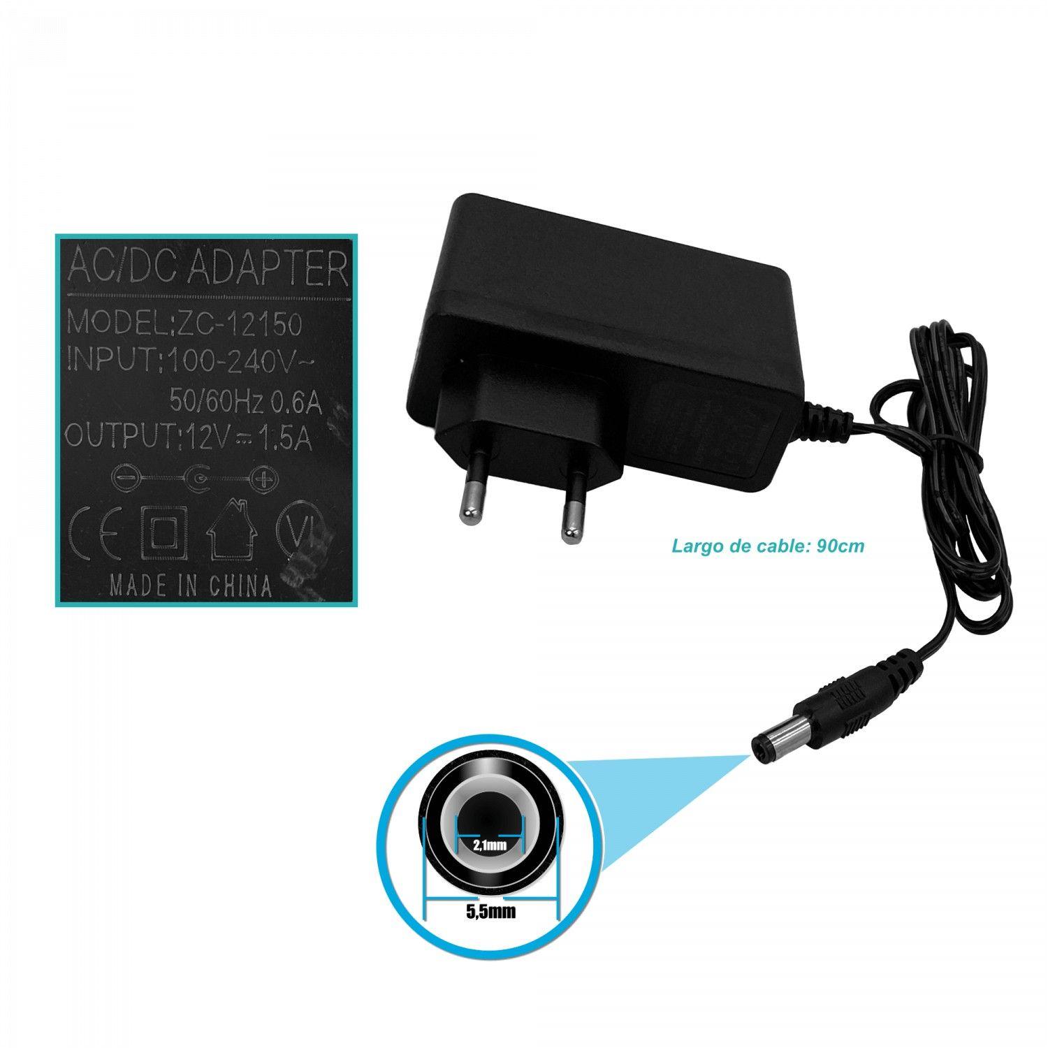 Cable de poder 12V 1,5A 85 cm 5,5x2,5 mm plástico-2