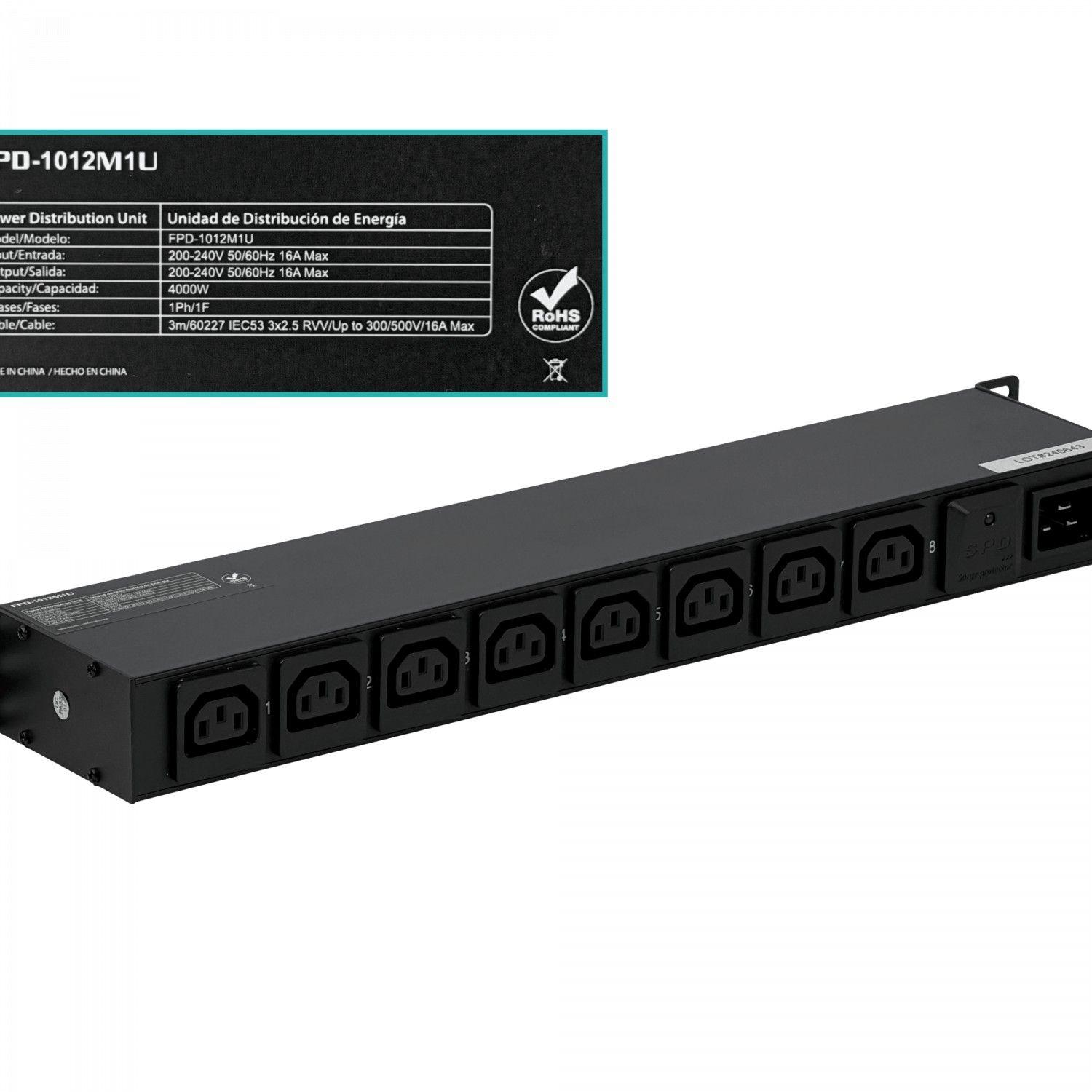 PDU Forza 16 A 4000 W con 8 enchufes C13 y 2 C20 1U-2