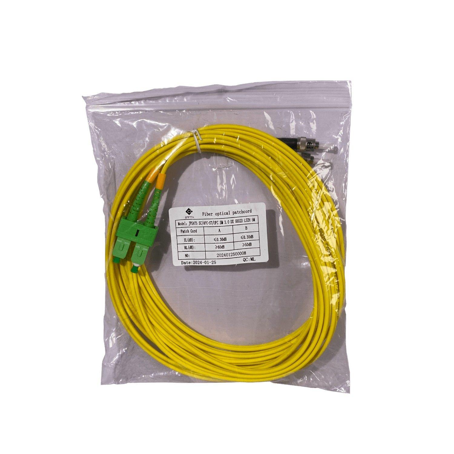 Cable jumper de fibra óptica SC/APC a ST/UPC 5 m monomodo 9/125 um 3 mm-5