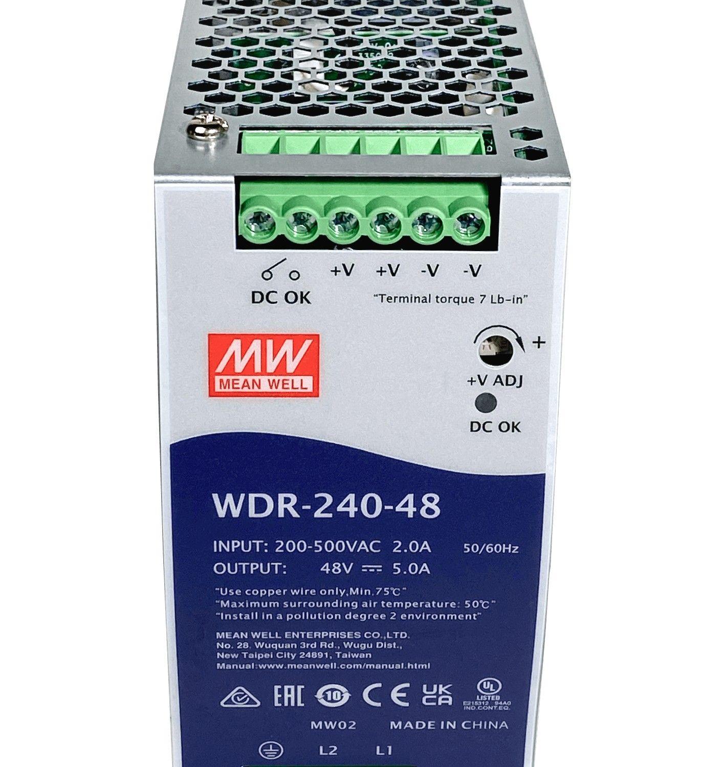 Fuente de poder Meanwell 240 W 48 V 5 A ancho 63 mm riel DIN-4