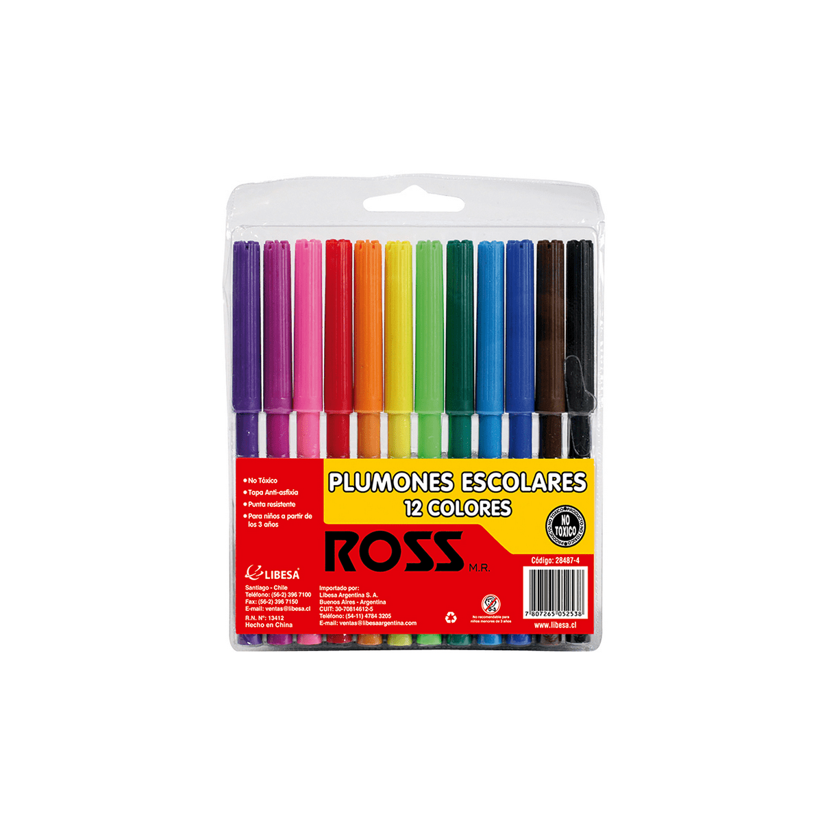 Plumones ROSS 12 colores vibrantes con hojas firmes-1